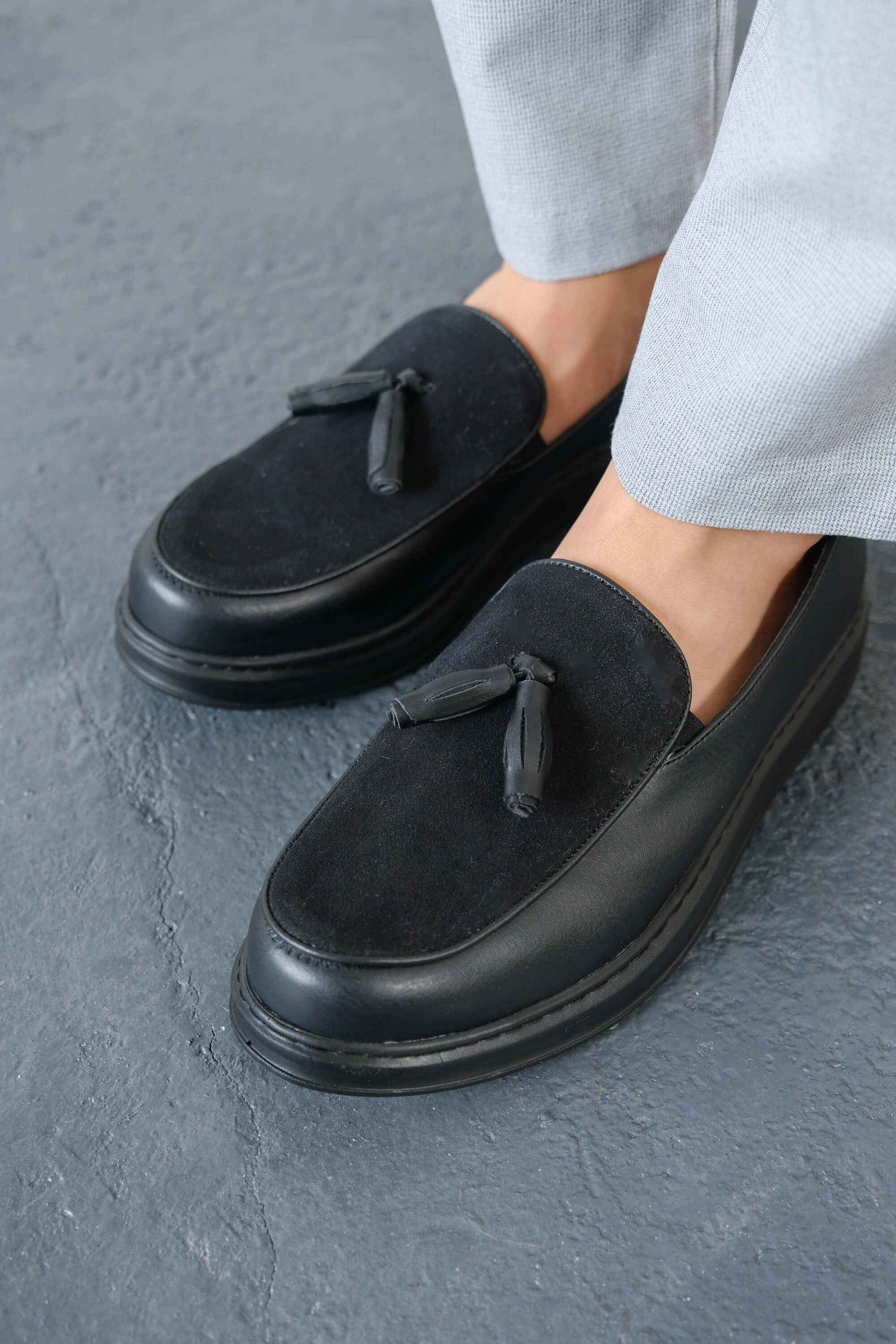 Marsetti Herren Schwarz Slip-On Casual Dicke Sohle Orthopädische Loafer Schuhe