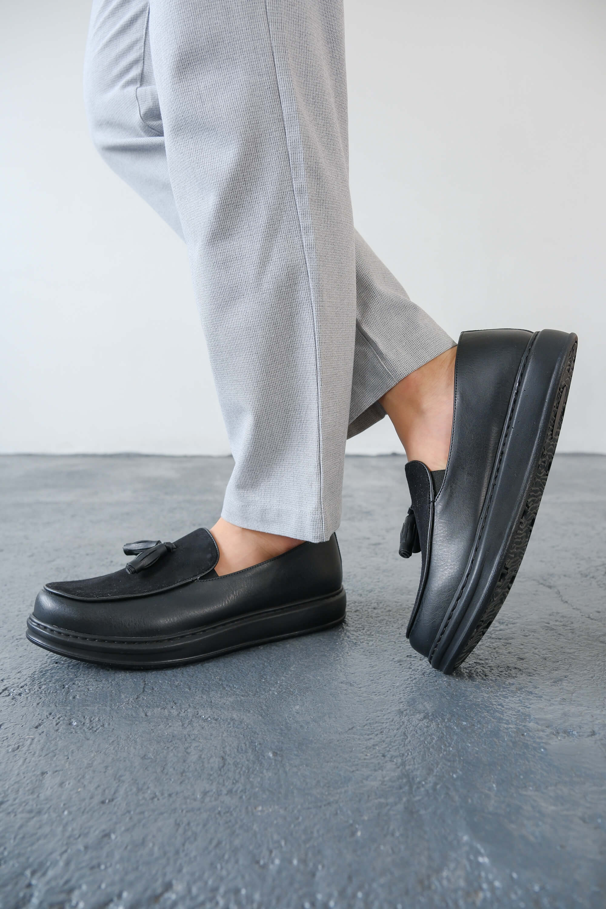 Marsetti Herren Schwarz Slip-On Casual Dicke Sohle Orthopädische Loafer Schuhe