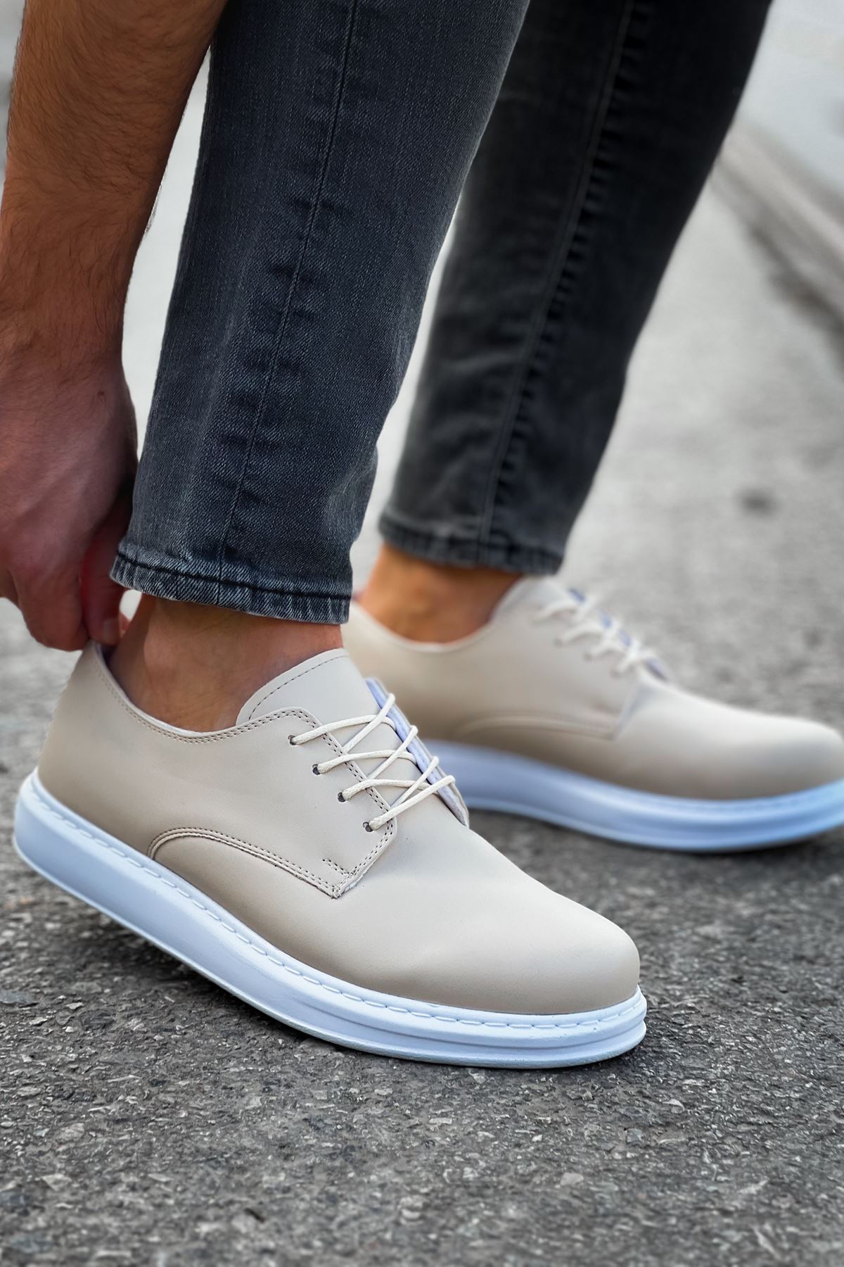 Marsetti Herren Beige Casual Dicke Sohle Orthopädische Schnür Schuhe