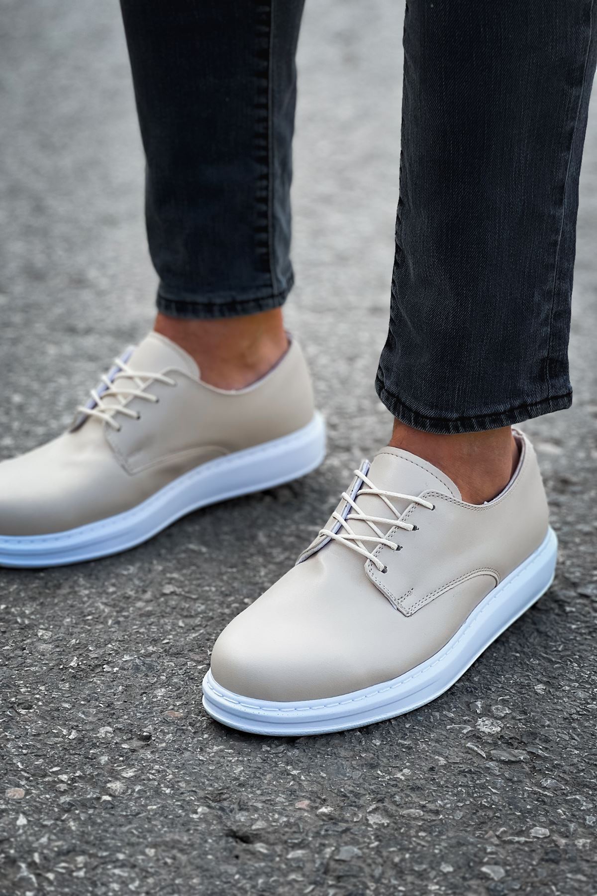 Marsetti Herren Beige Casual Dicke Sohle Orthopädische Schnür Schuhe