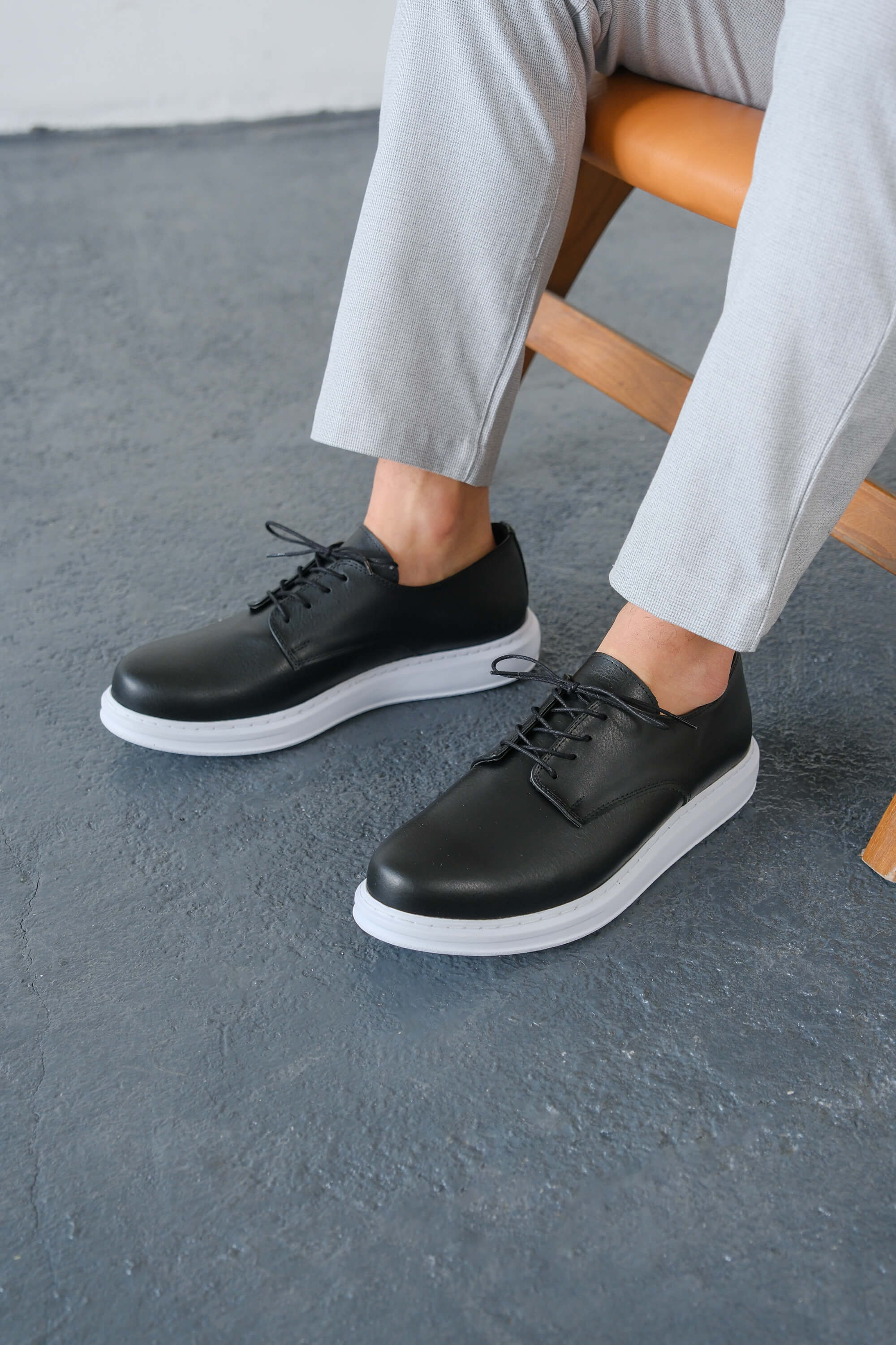 Marsetti Herren Schwarz Casual Dicke Sohle Orthopädische Schnürschuhe