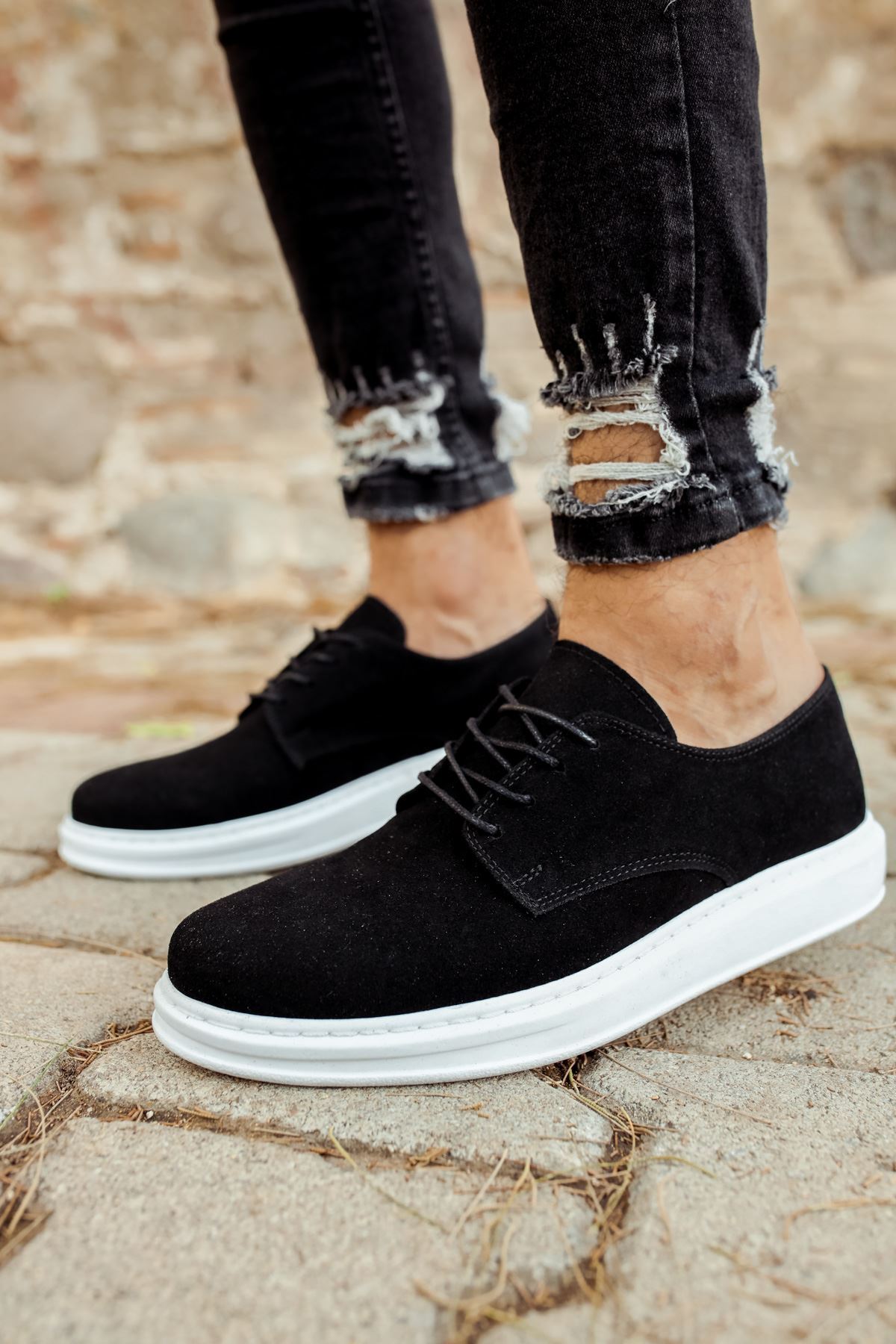 Marsetti Herren Schwarz Wildleder Casual Dicke Sohle Orthopädisch Schnürschuhe