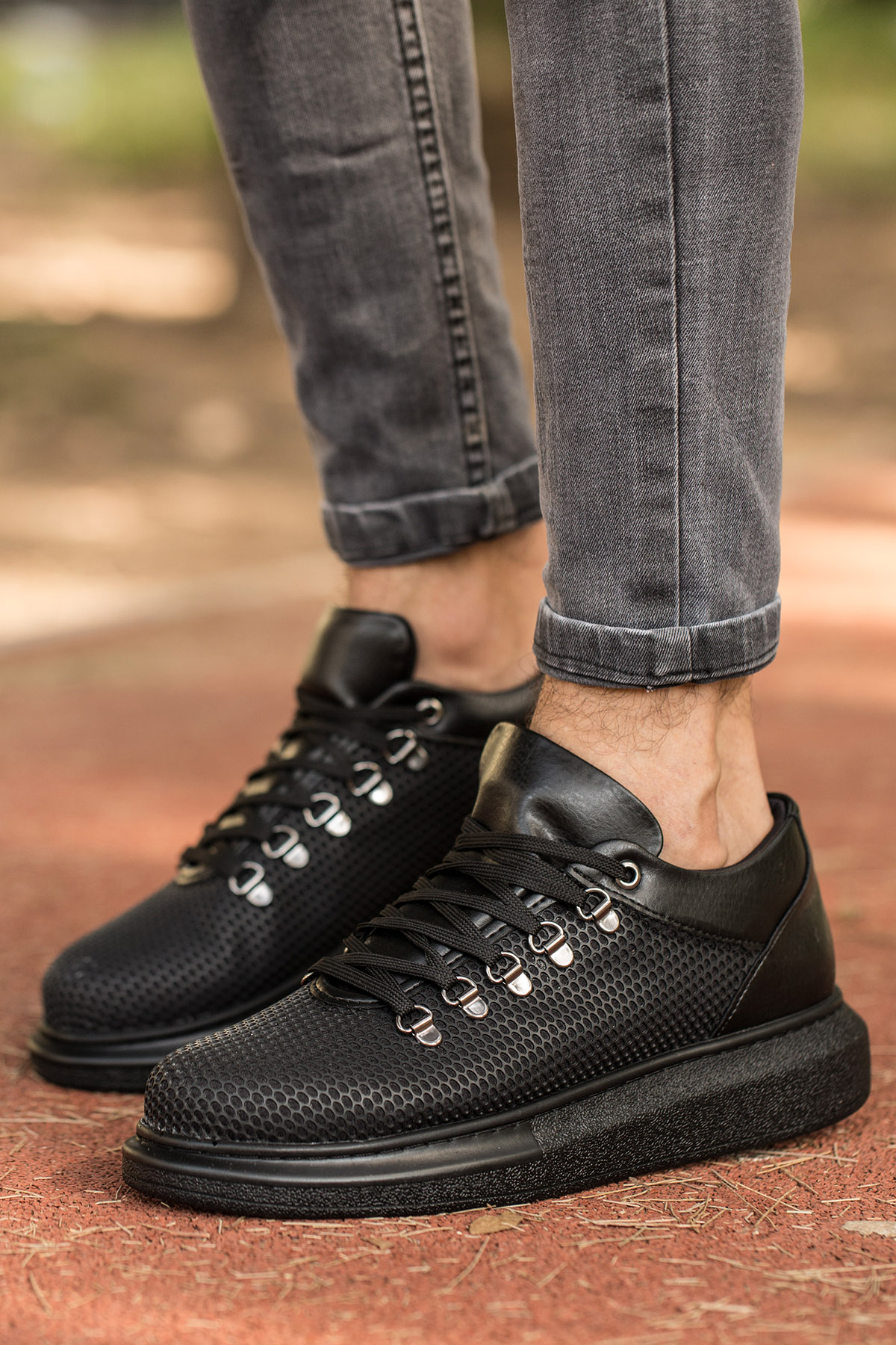 Marsetti Herren Schwarz Casual Dicke Sohle Orthopädisch Schnür Schuhe