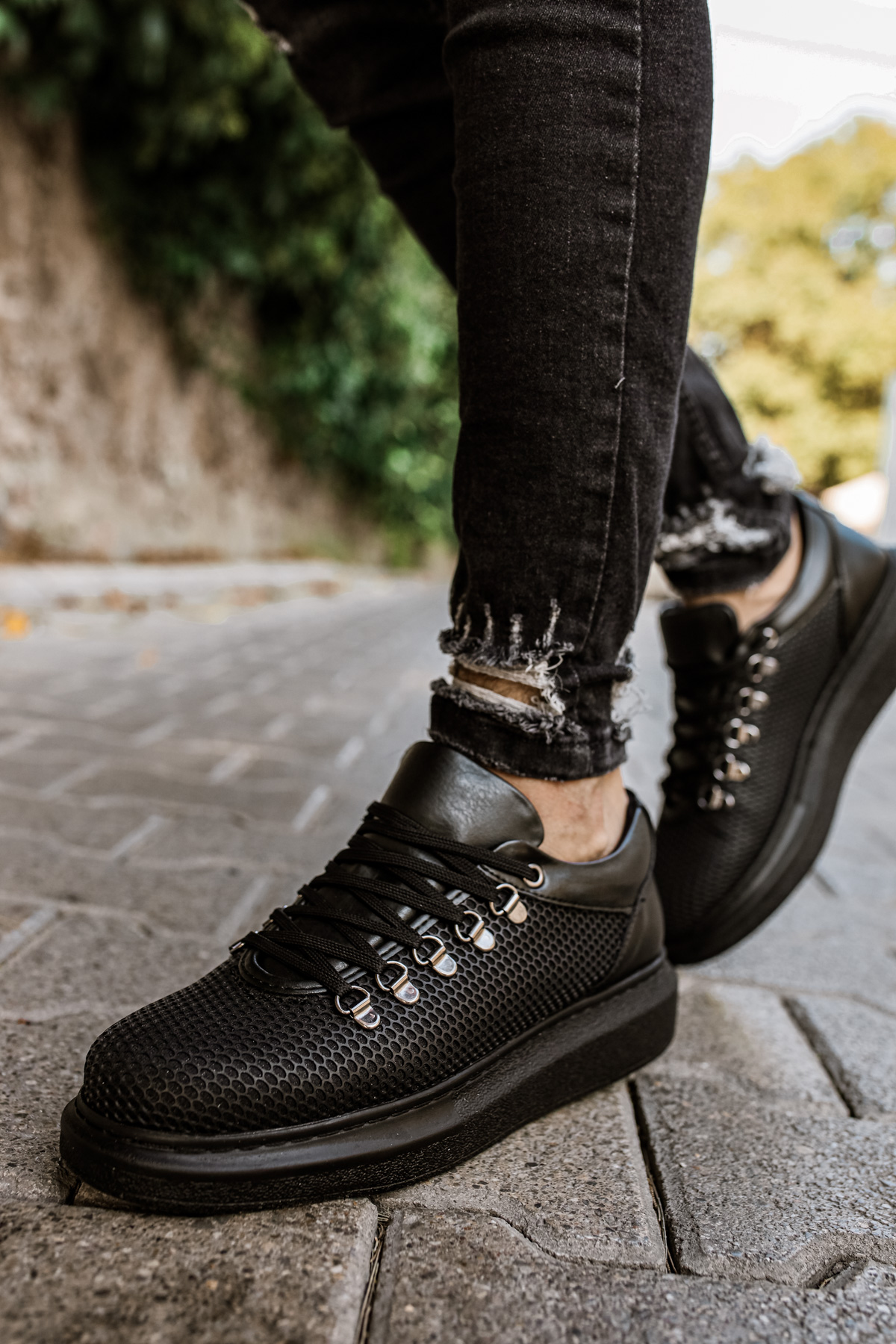 Marsetti Herren Schwarz Casual Dicke Sohle Orthopädisch Schnür Schuhe