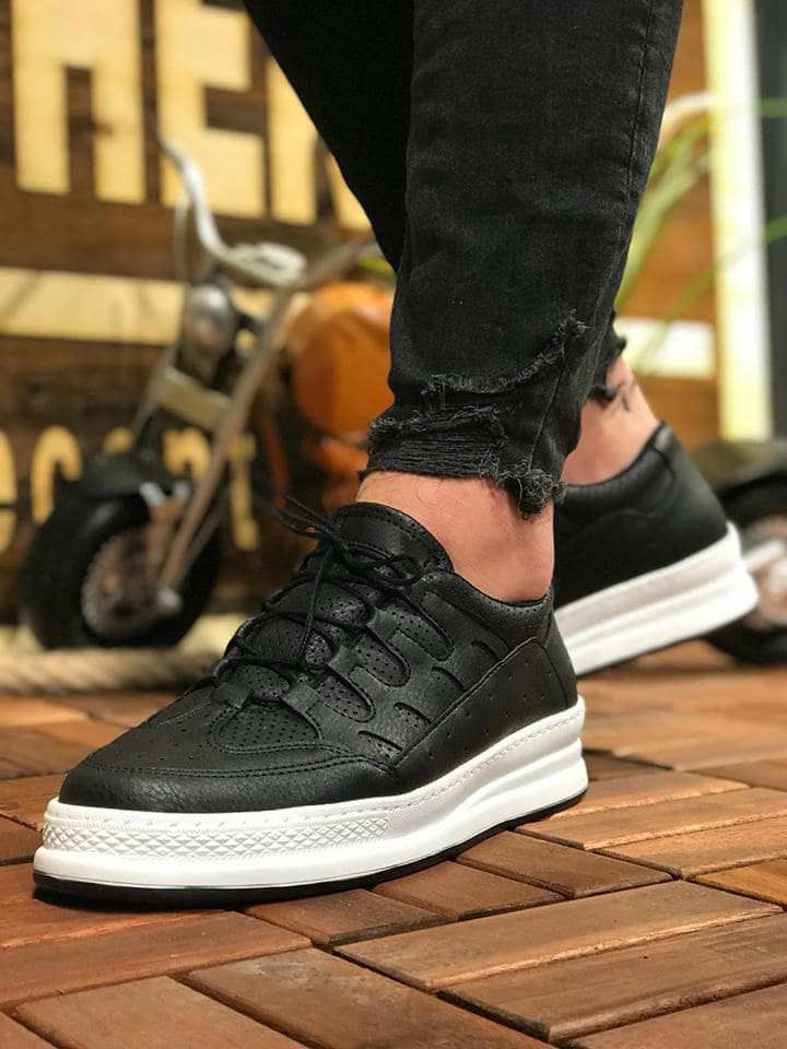 Marsetti Herren Schwarz Casual Dicke Sohle Orthopädische Schnürschuhe