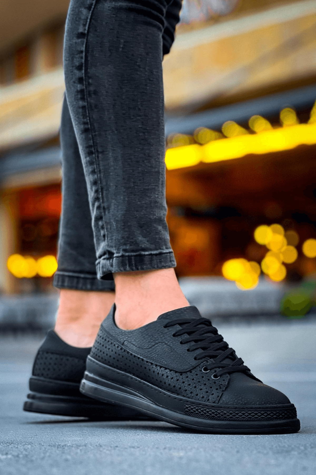 Marsetti Herren Schwarz Casual Dicke Sohle Orthopädisch Schnür Schuhe