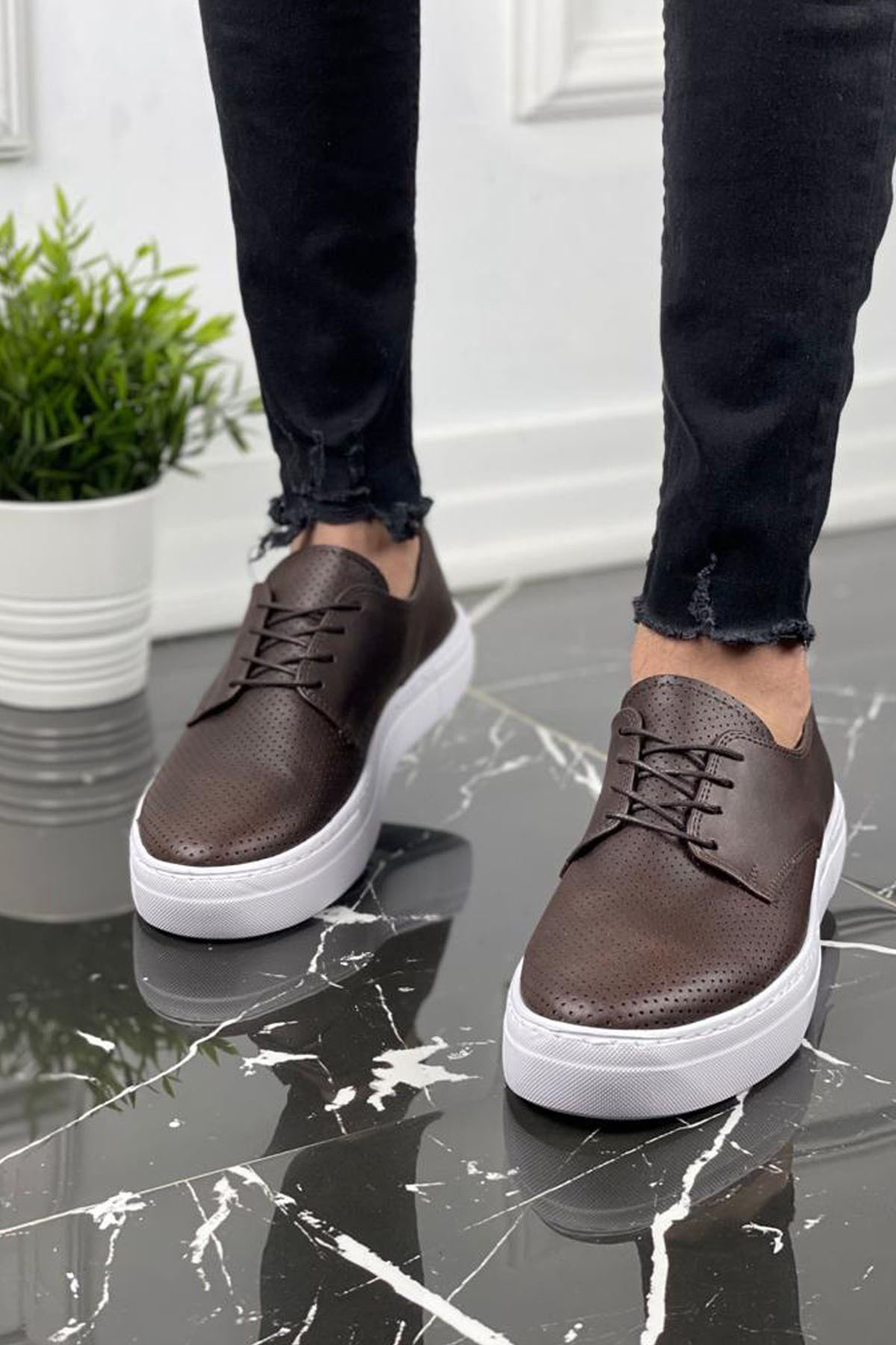 Marsetti Herren Braun Casual Dicke Sohle Schnürschuhe