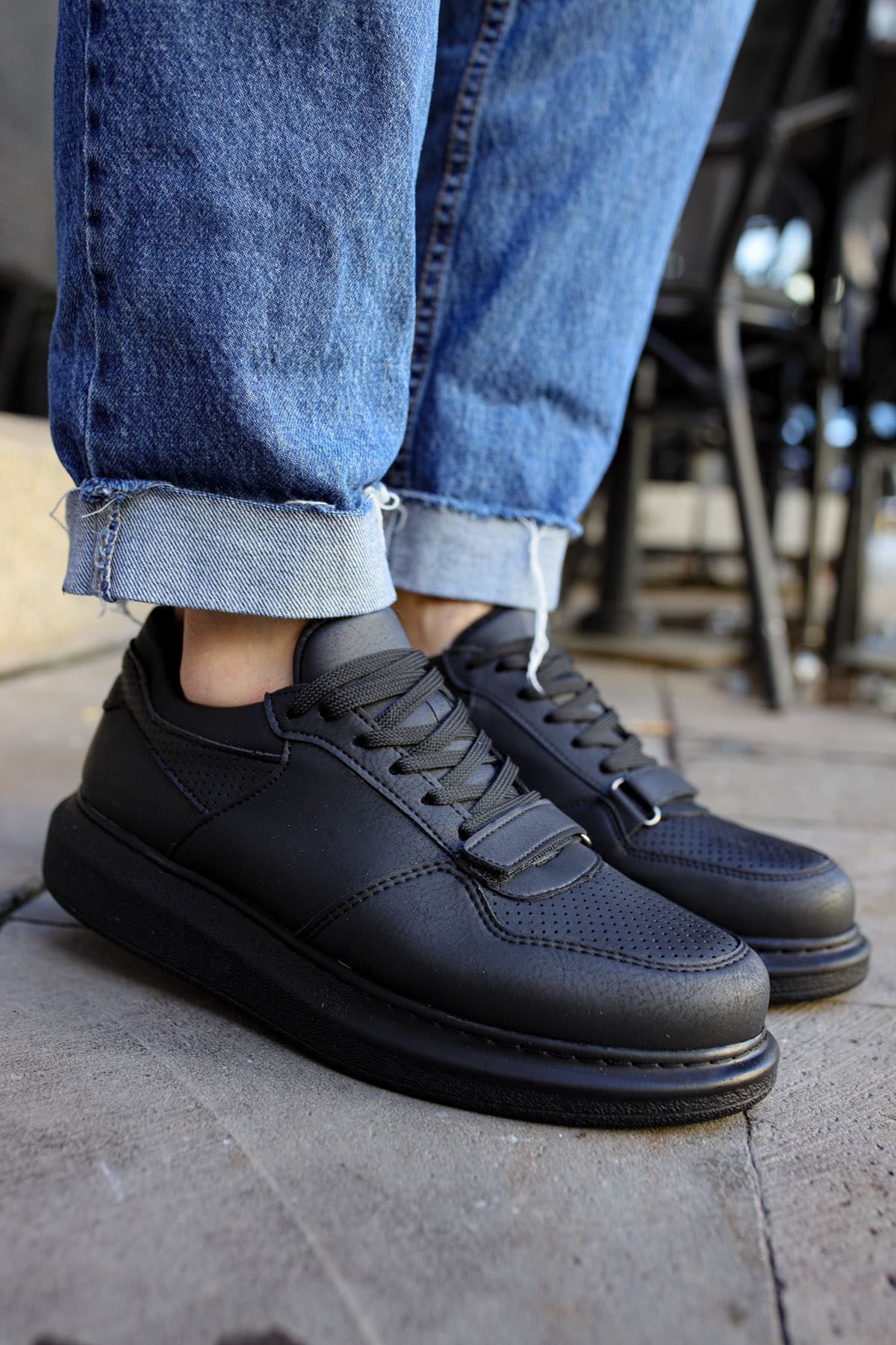 Marsetti Herren Schwarz Casual Schnür Dicke Sohle Orthopädische Schuhe