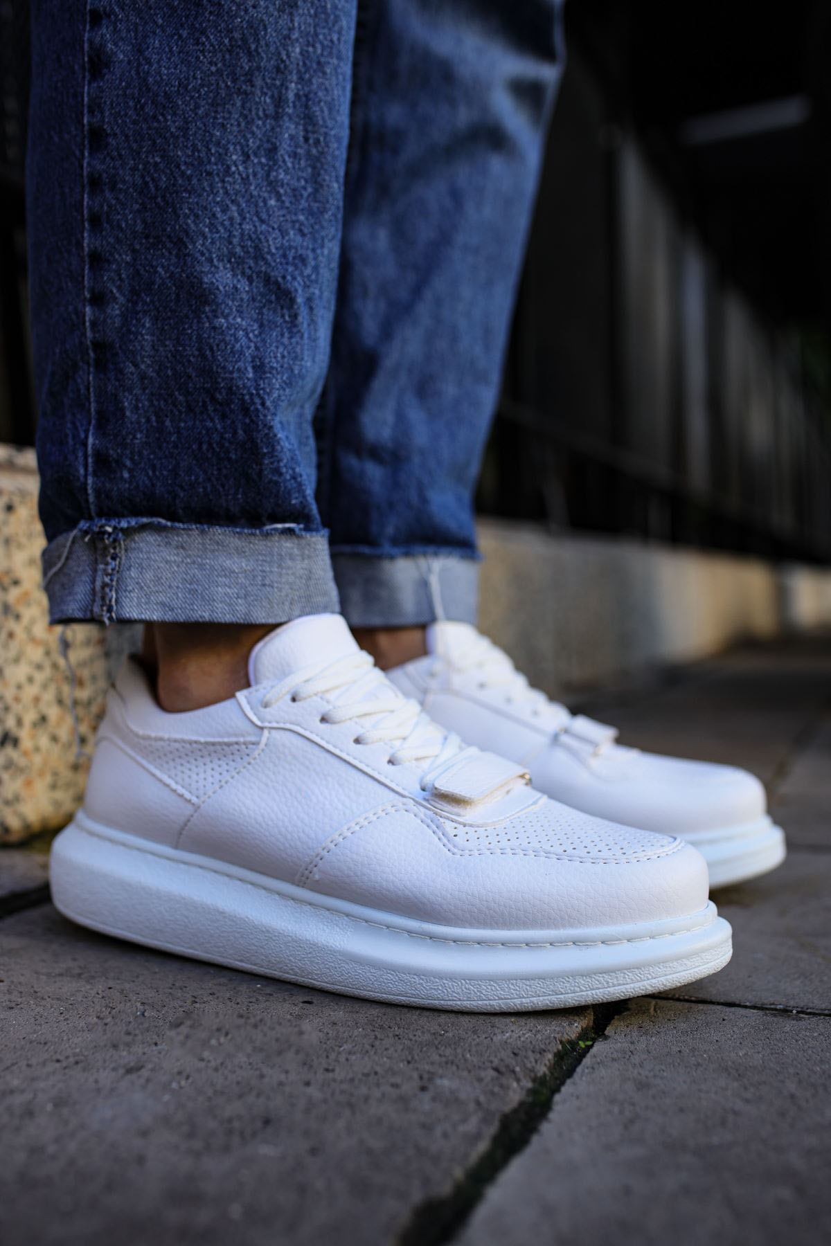 Marsetti Herren Weiß Casual Dicke Sohle Orthopädische Schnürschuhe