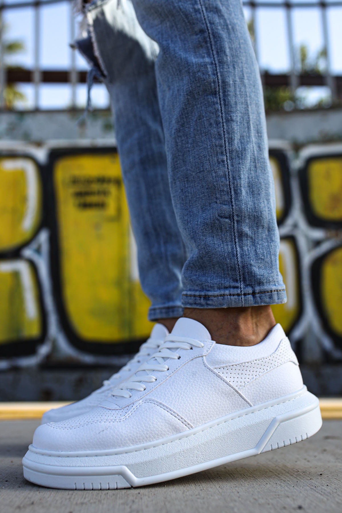 Marsetti Herren Weiß Dicke Sohle Alltag Orthopädische Schnür Sportschuhe