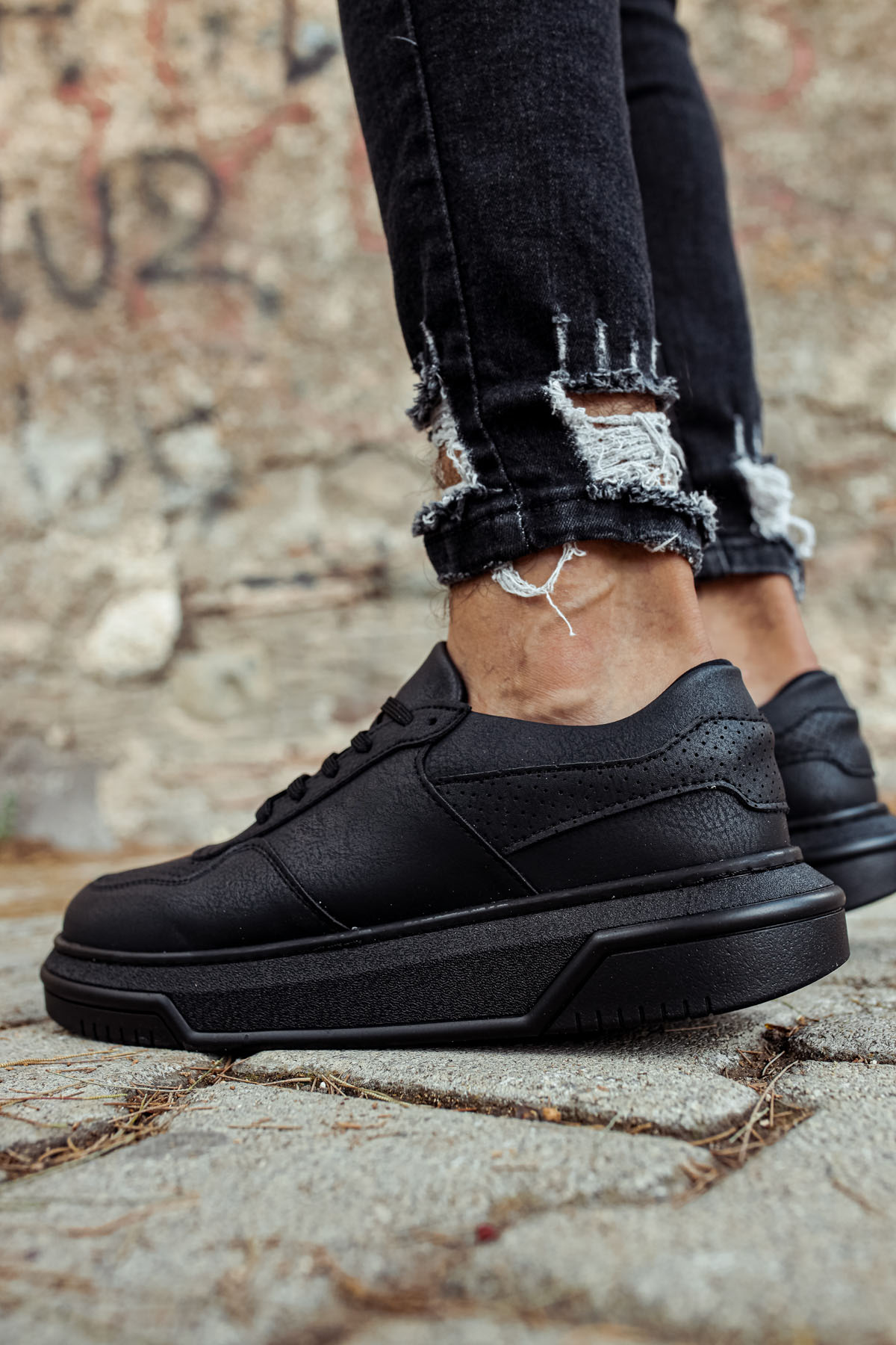 Marsetti Herren Schwarz Dicke Sohle Casual Schnür Sportschuhe