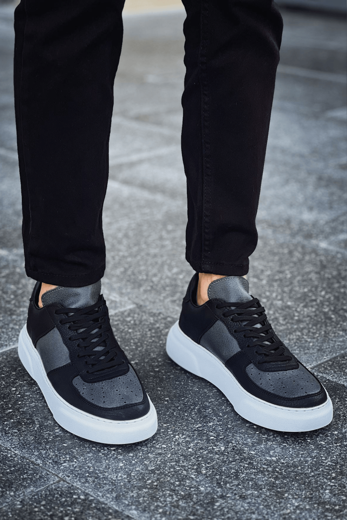 Marsetti Herren Schwarz Anthrazit Casual Dicke Sohle Sportschuhe