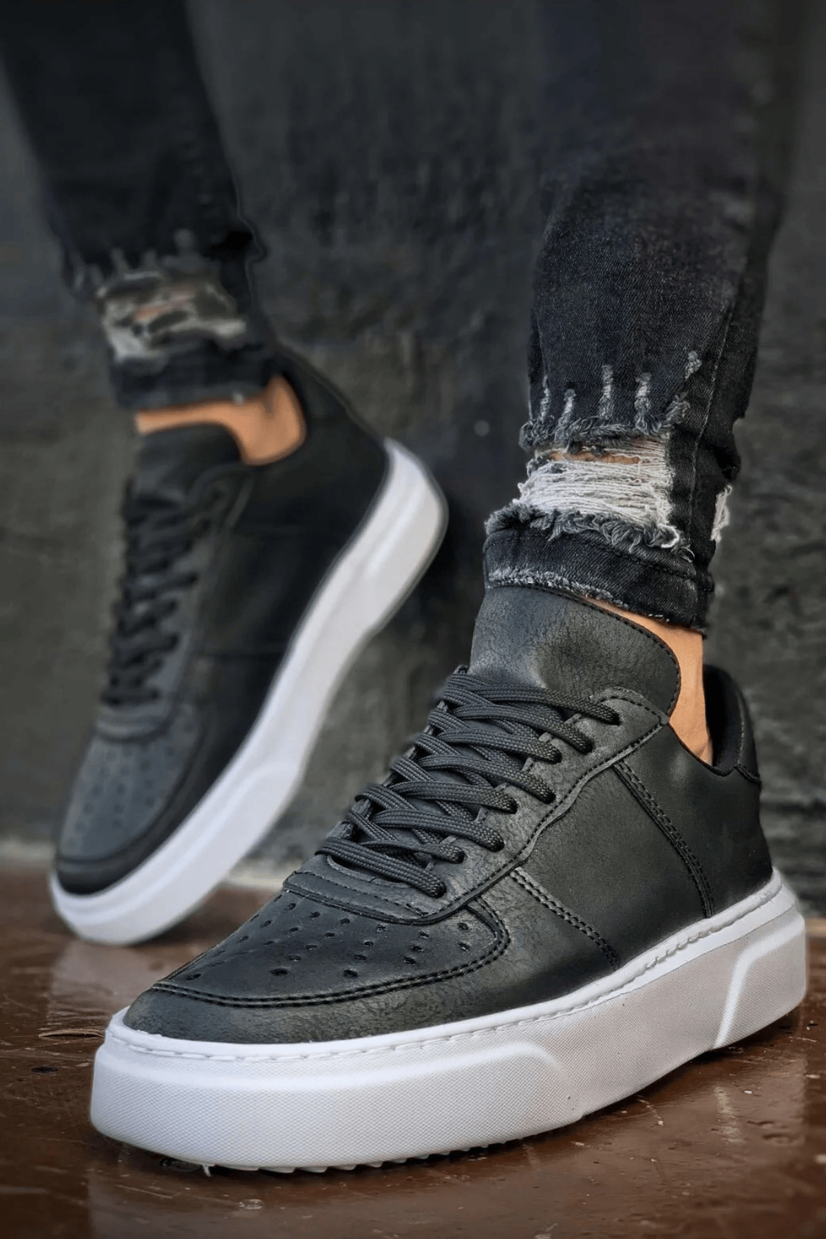 Marsetti Herren Schwarz Casual Dicke Sohle Orthopädische Schnür Schuhe