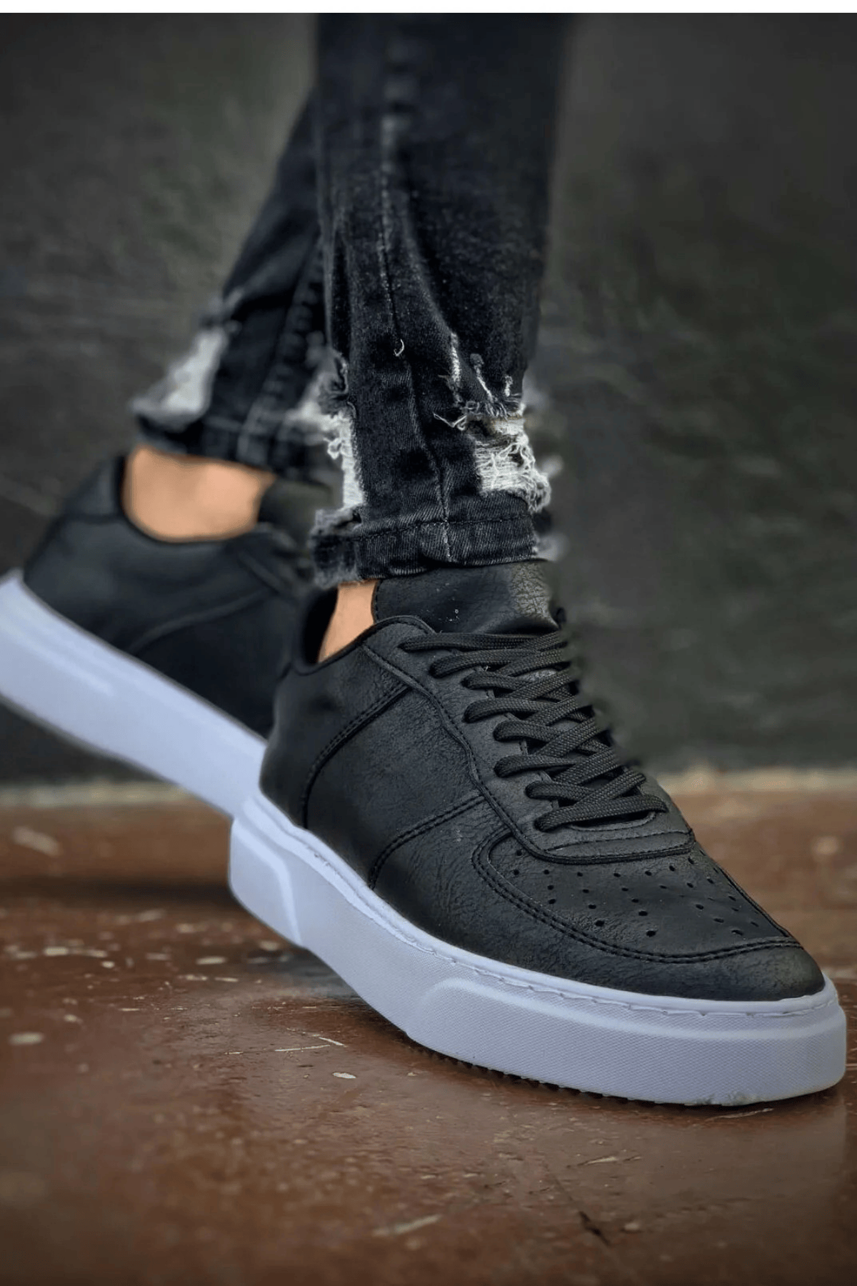 Marsetti Herren Schwarz Casual Dicke Sohle Orthopädische Schnür Schuhe