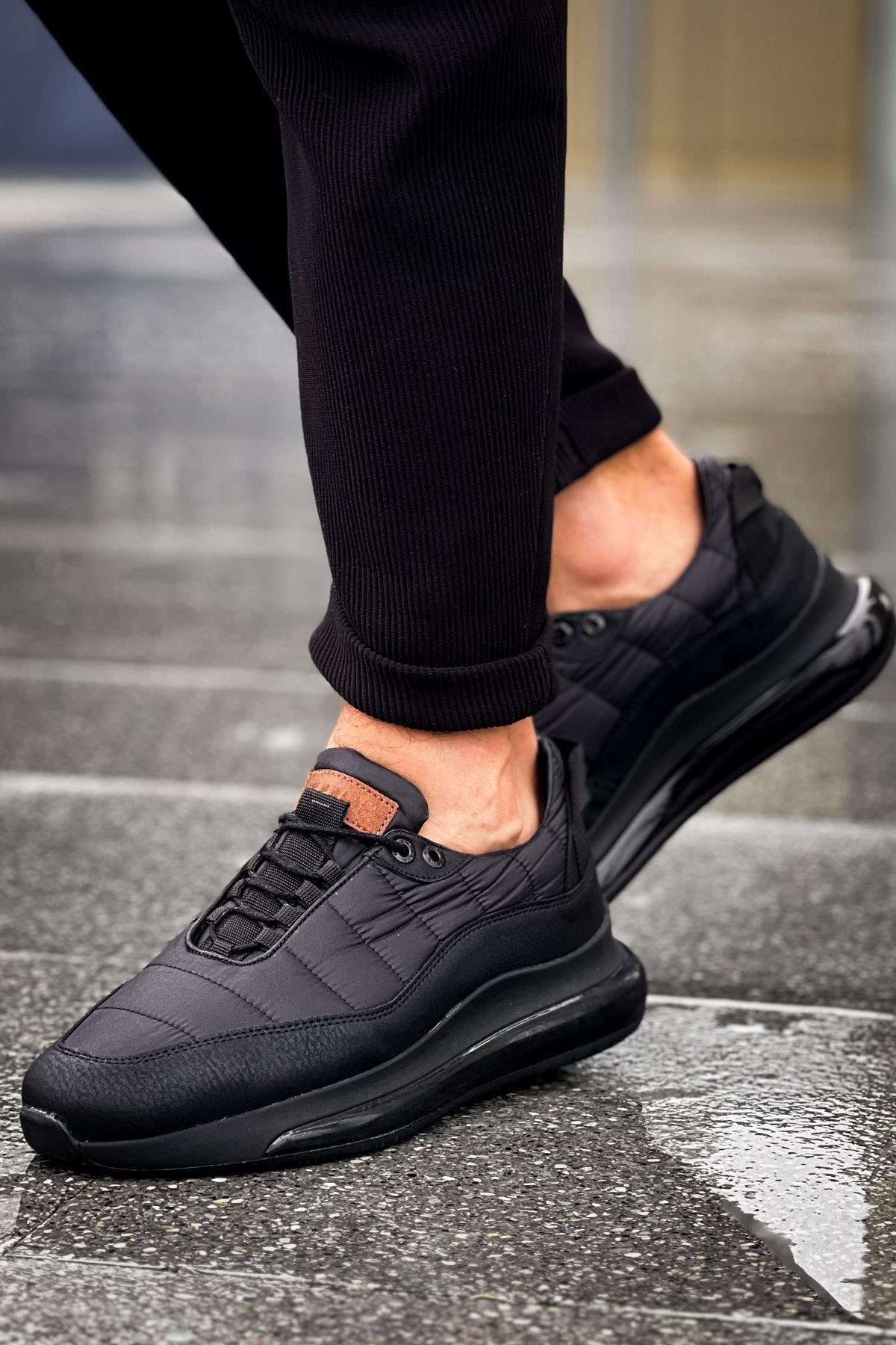 Marsetti Erkek Siyah Tekstil Günlük Kalın Taban Ortopedik Ayakkabı