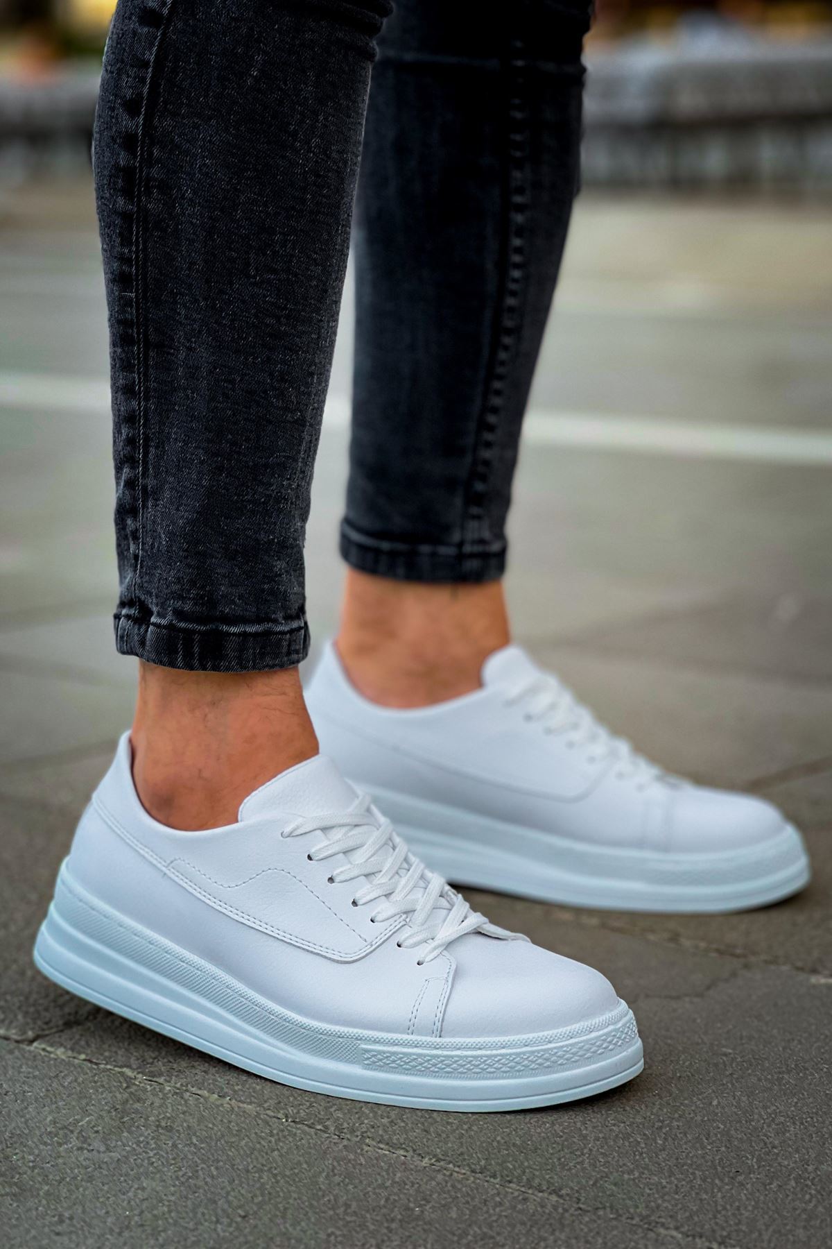 Marsetti Herren Weiß Casual Dicke Sohle Orthopädische Schnürschuhe