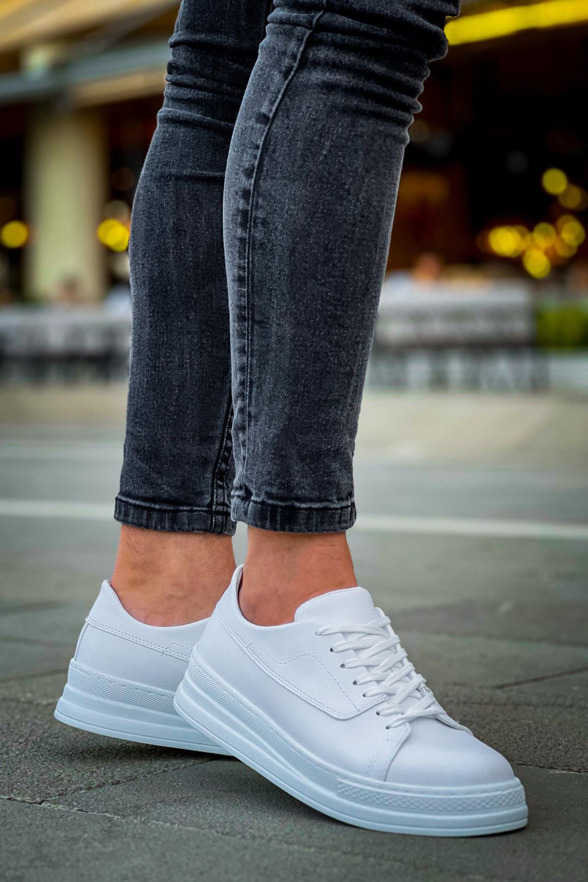 Marsetti Herren Weiß Casual Dicke Sohle Orthopädische Schnürschuhe