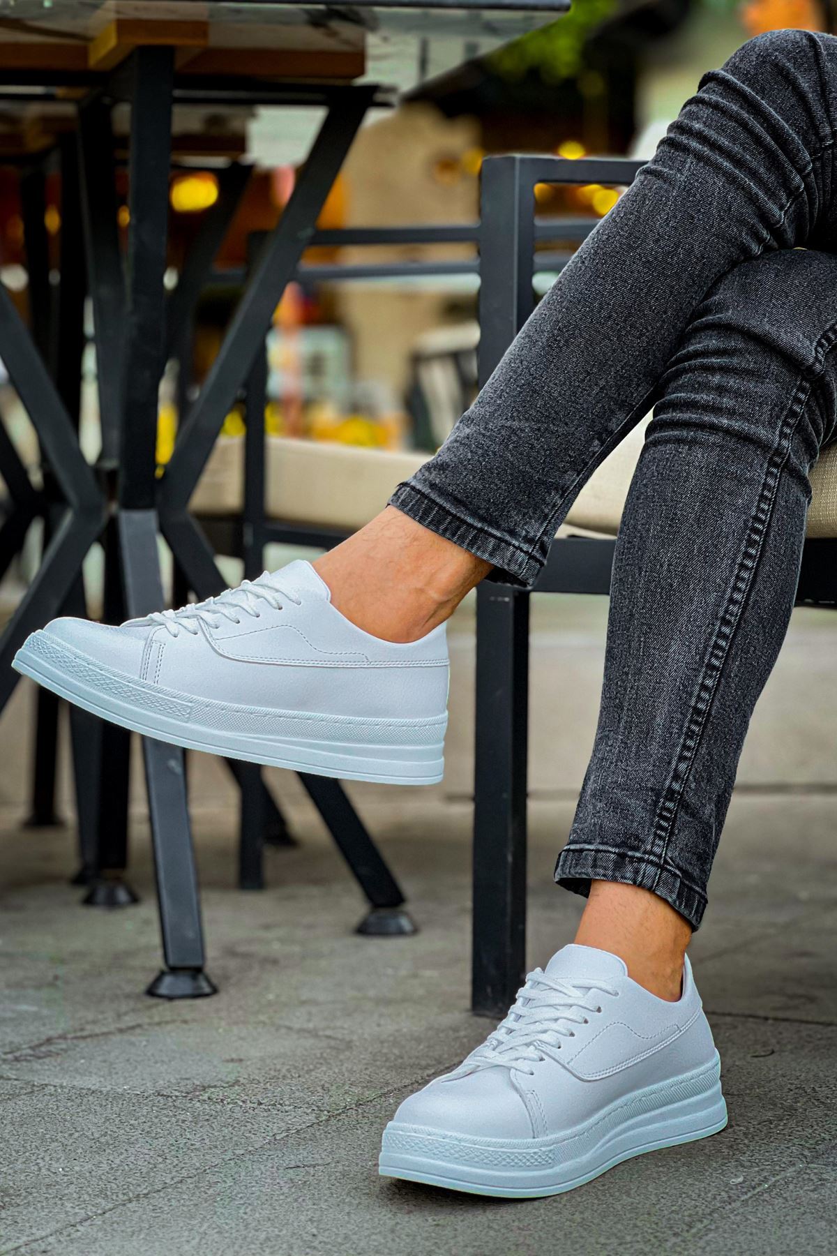 Marsetti Herren Weiß Casual Dicke Sohle Orthopädische Schnürschuhe