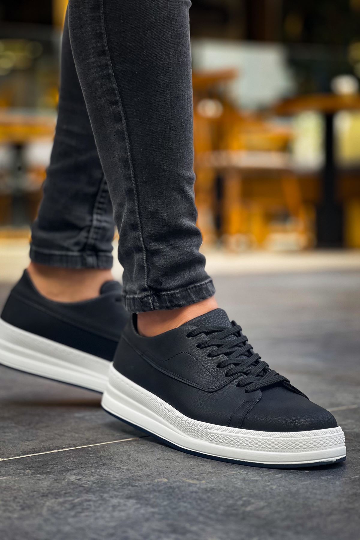 Marsetti Herren Schwarz Casual Dicke Sohle Orthopädisch Schnürschuhe