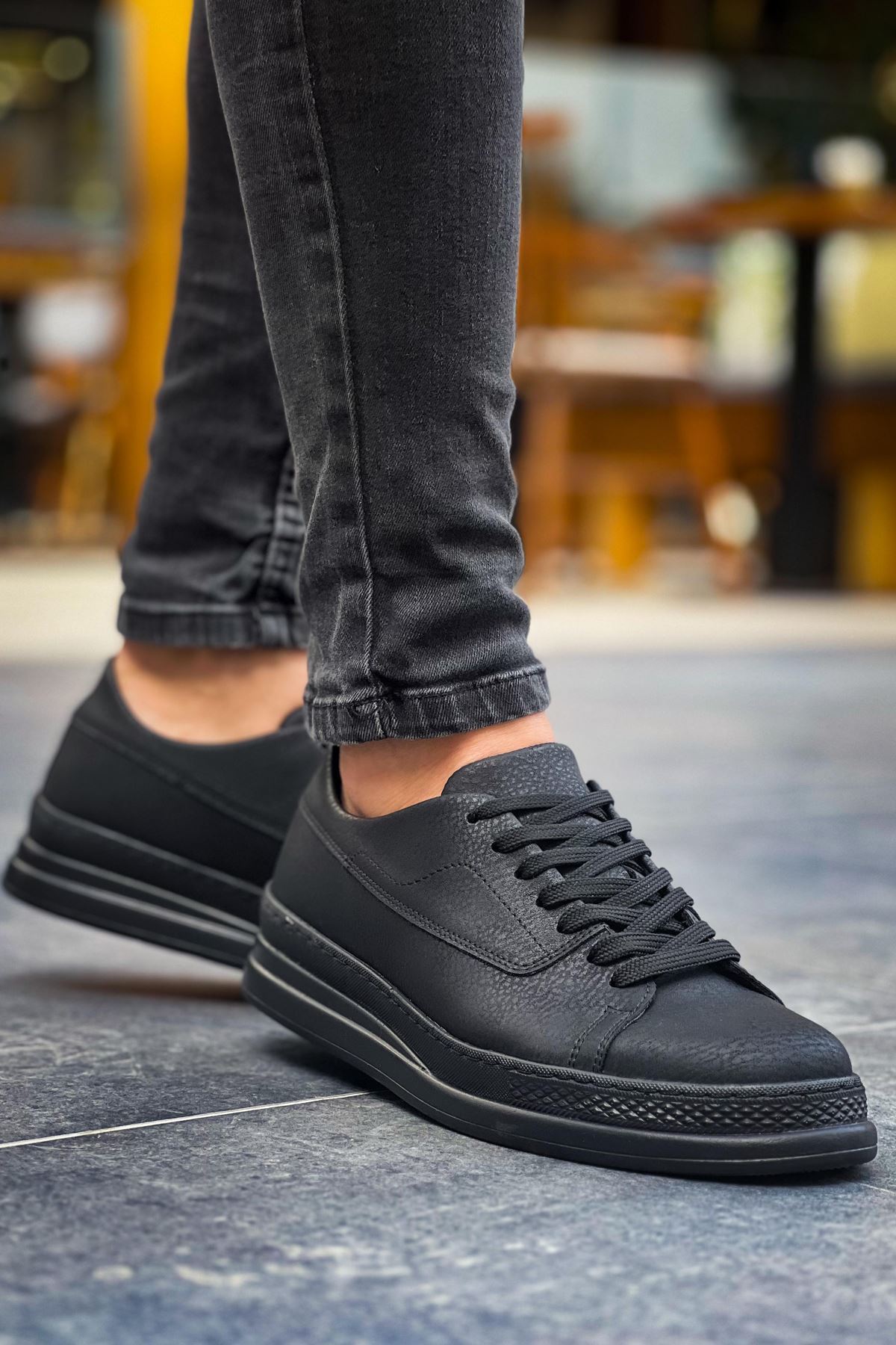 Marsetti Herren Schwarz Casual Dicke Sohle Orthopädische Schnür Schuhe