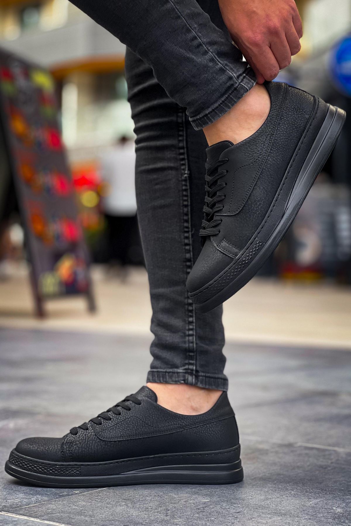 Marsetti Herren Schwarz Casual Dicke Sohle Orthopädische Schnür Schuhe