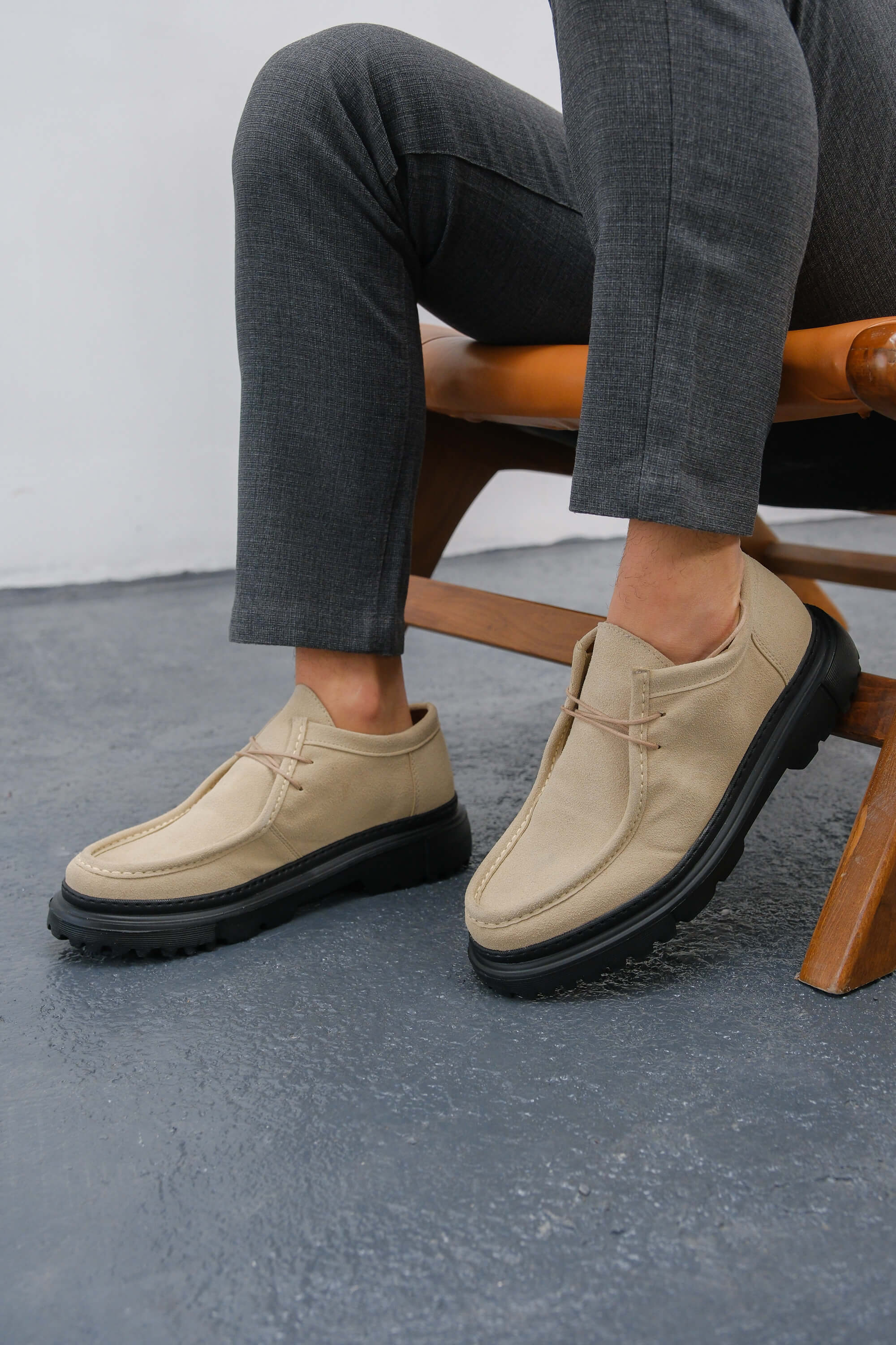 Marsetti Herren Beige Wildleder Casual Schuhe mit Dicker Sohle
