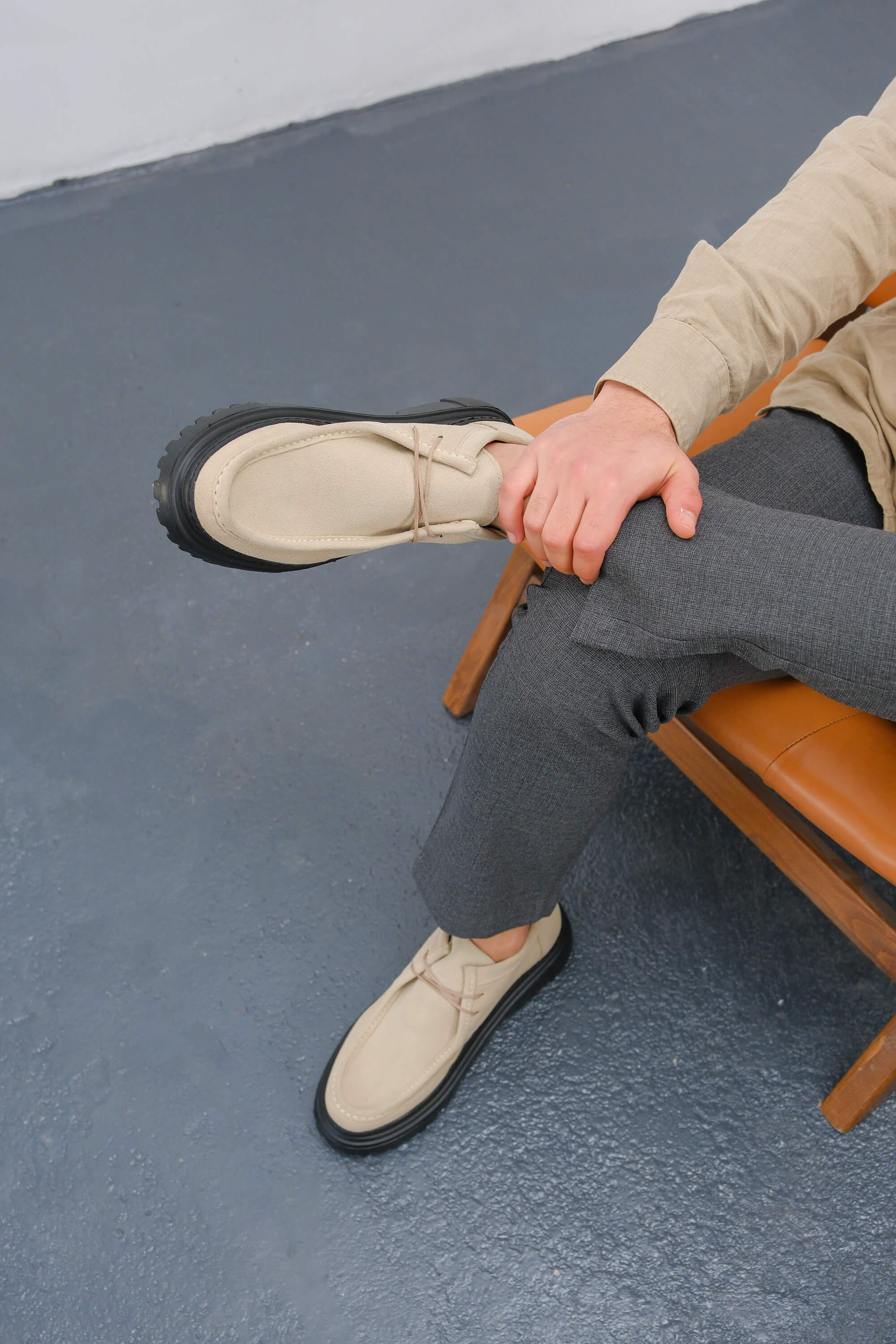 Marsetti Herren Beige Wildleder Casual Schuhe mit Dicker Sohle