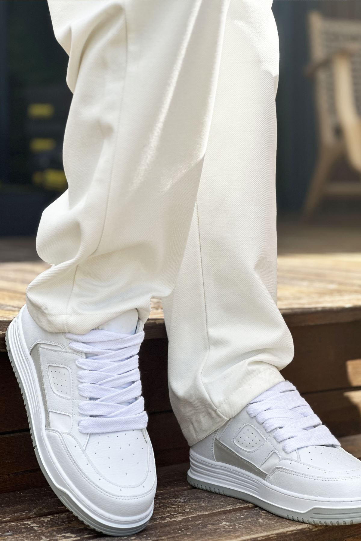Marsetti Herren Weiß Casual Schnürschuh mit dicker Sohle orthopädisch