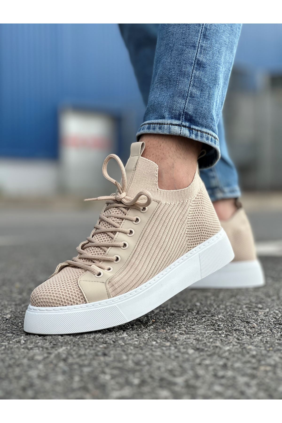 Marsetti Herren Beige Textil Casual Schnür Dicke Sohle Orthopädische Schuhe