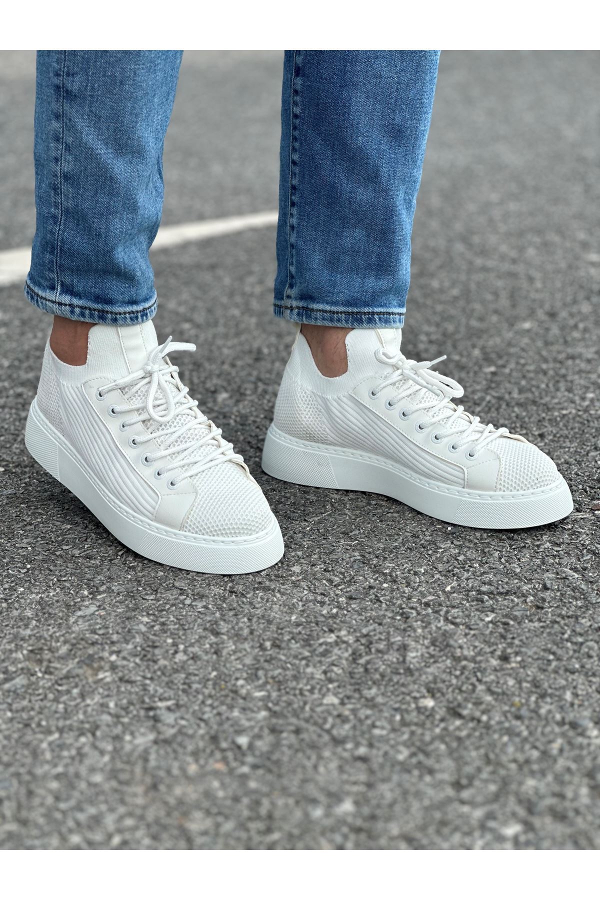 Marsetti Herren Weiß Dicke Sohle Alltags Orthopädische Schnür Schuhe