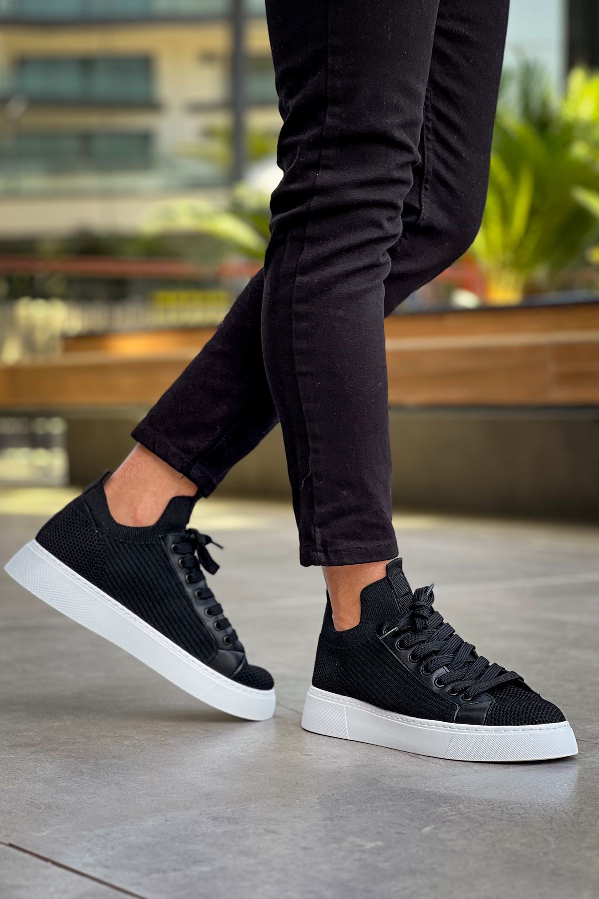 Marsetti Herren Schwarz Dicksohlige Casual Orthopädische Schnürschuhe