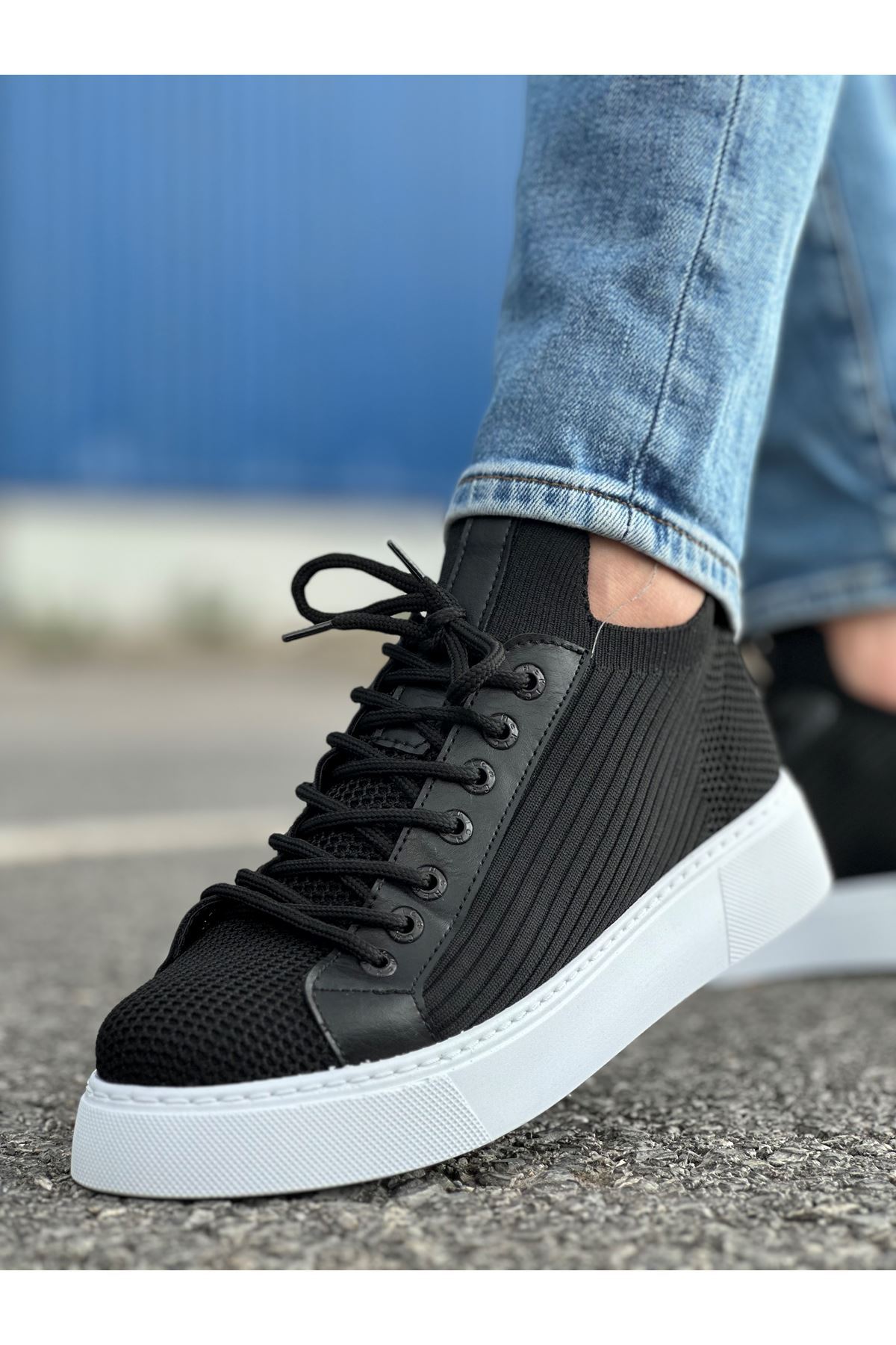 Marsetti Herren Schwarz Dicksohlige Casual Orthopädische Schnürschuhe