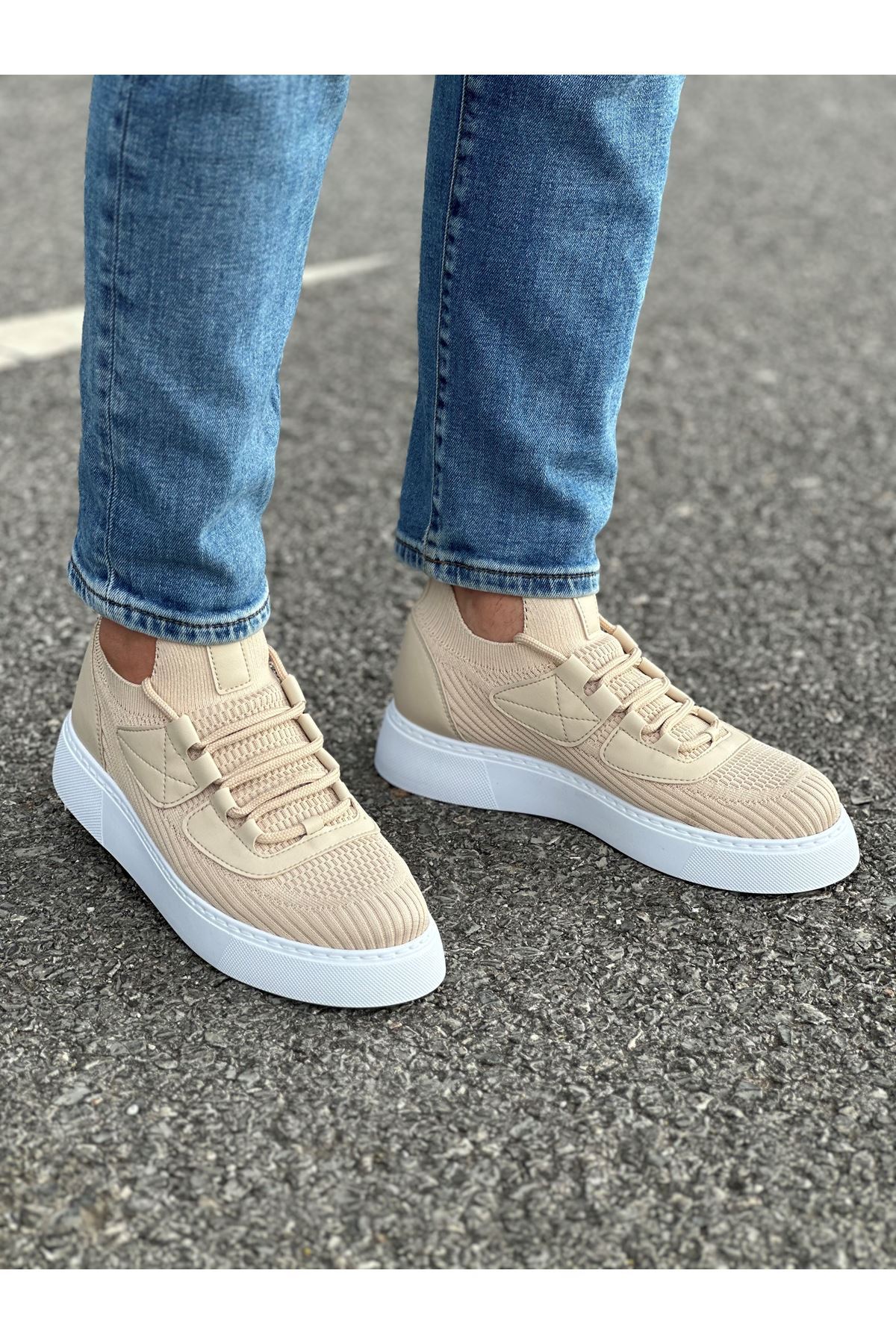 Marsetti Herren Beige Textil Casual Dicke Sohle Schuhe