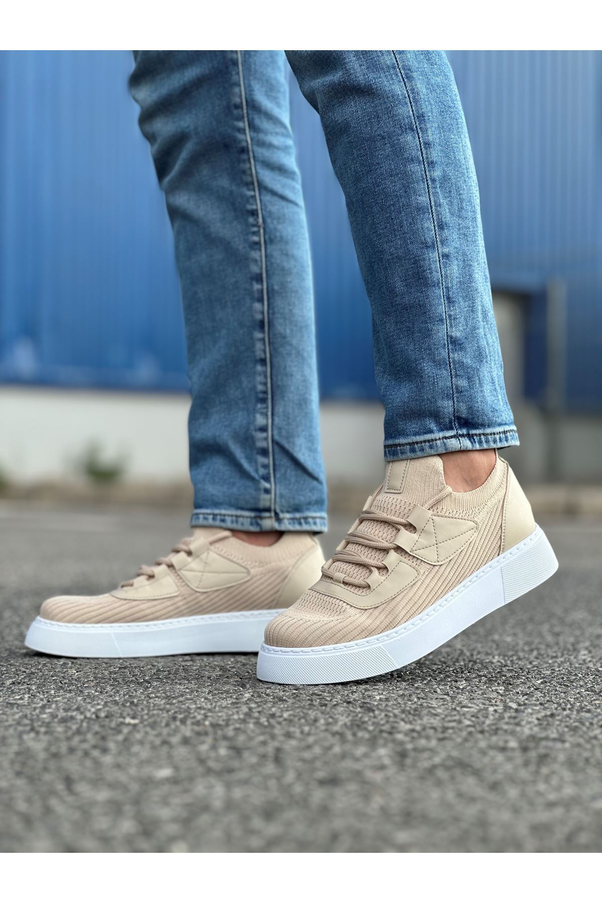 Marsetti Herren Beige Textil Casual Dicke Sohle Schuhe