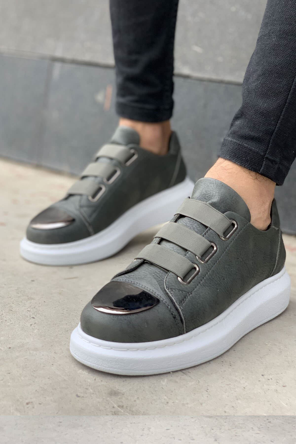 Marsetti Herren Khaki Slip-On Dicke Sohle Orthopädische Freizeitschuhe
