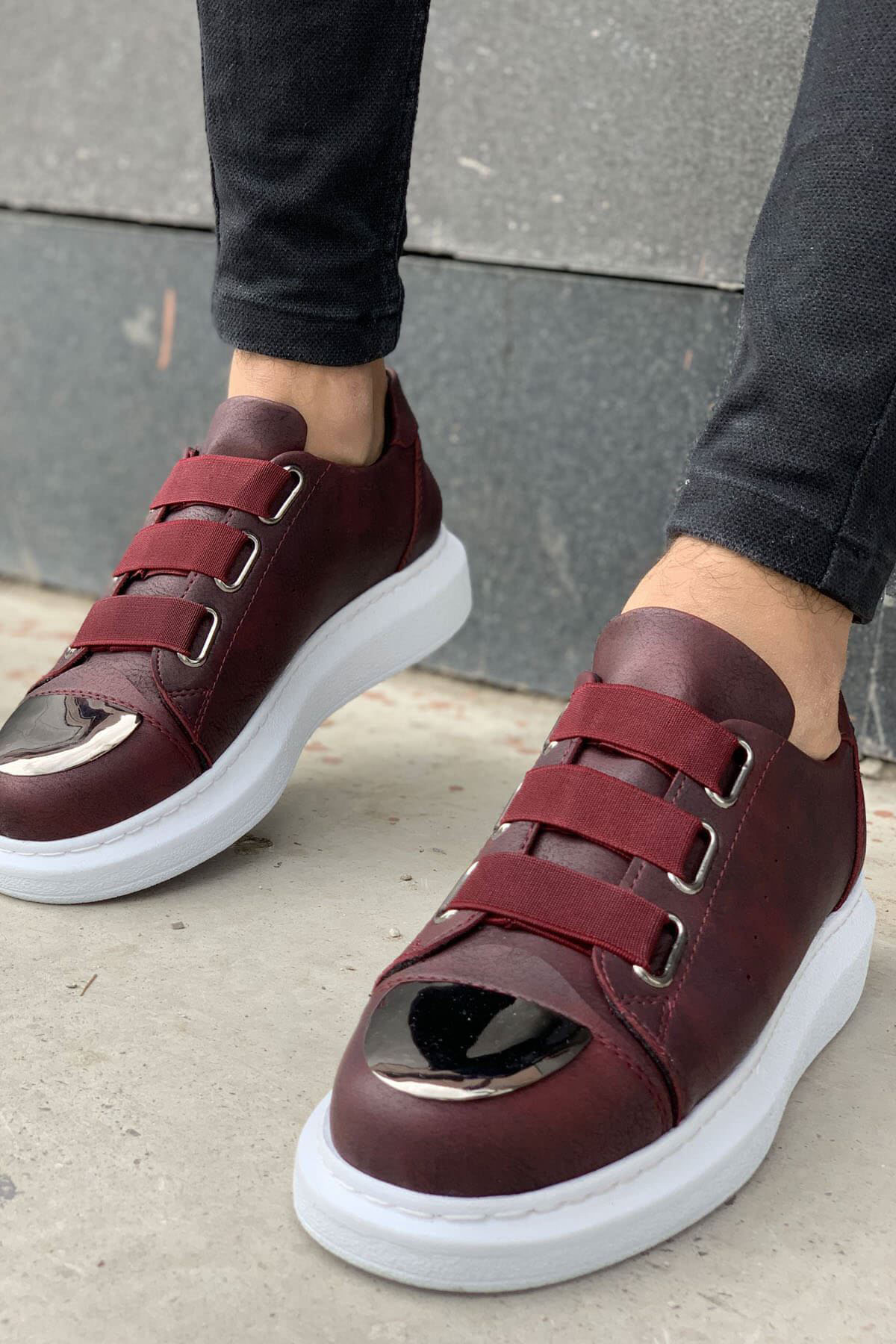 Marsetti Herren Bordeaux Slip-On Dicke Sohle Orthopädische Freizeitschuhe