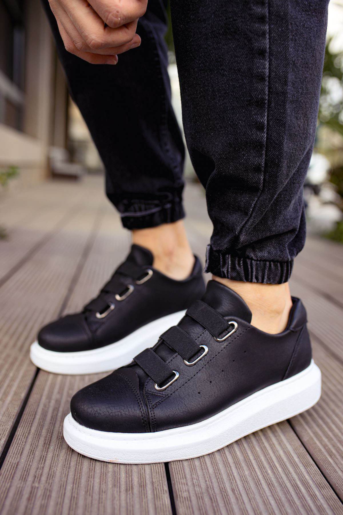Marsetti Herren Schwarze Elastische Dicksohlige Alltags Orthopädische Schuhe