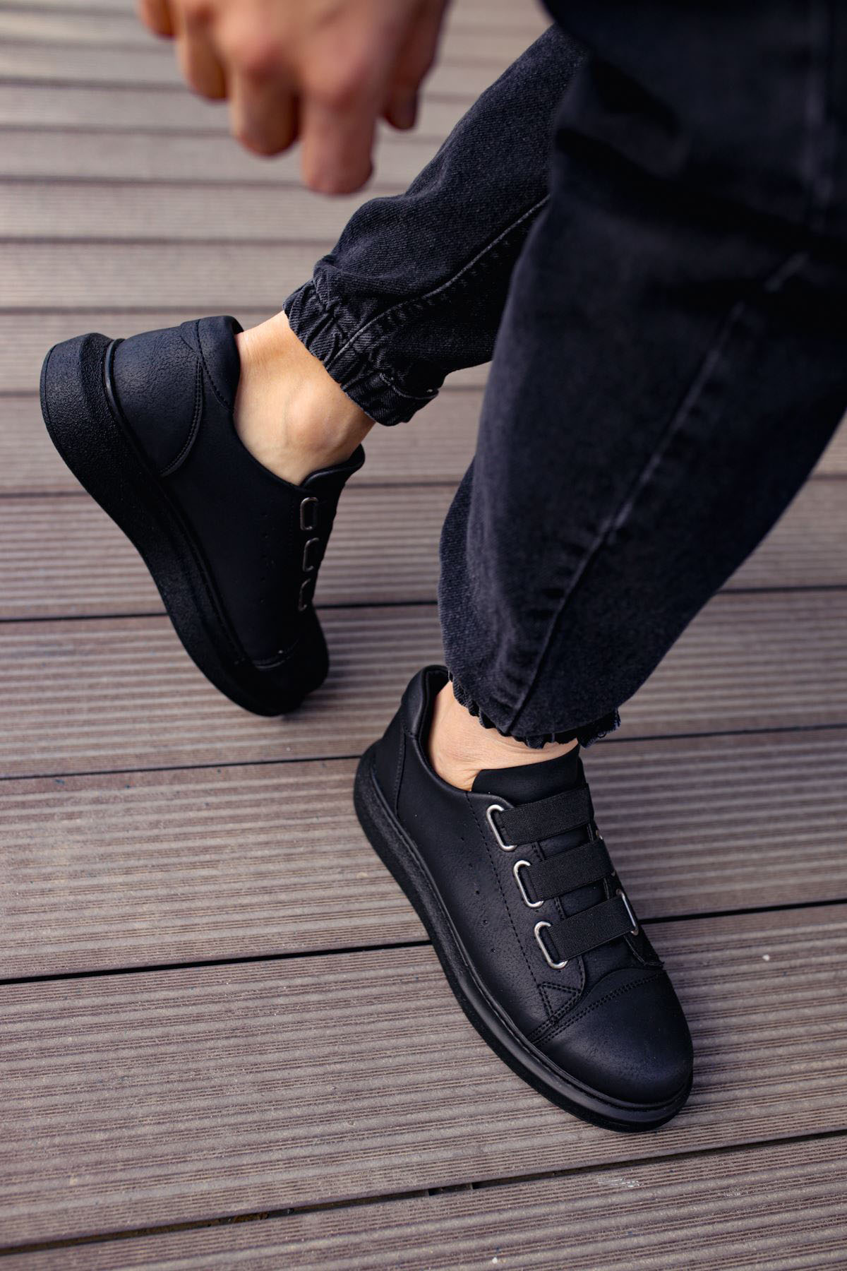 Marsetti Herren Schwarze Slip-On Plateausohle Casual Orthopädische Schuhe