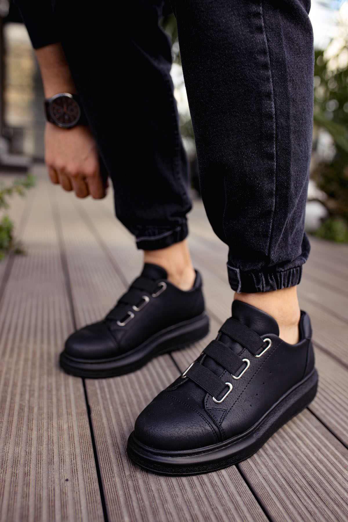 Marsetti Herren Schwarze Slip-On Plateausohle Casual Orthopädische Schuhe