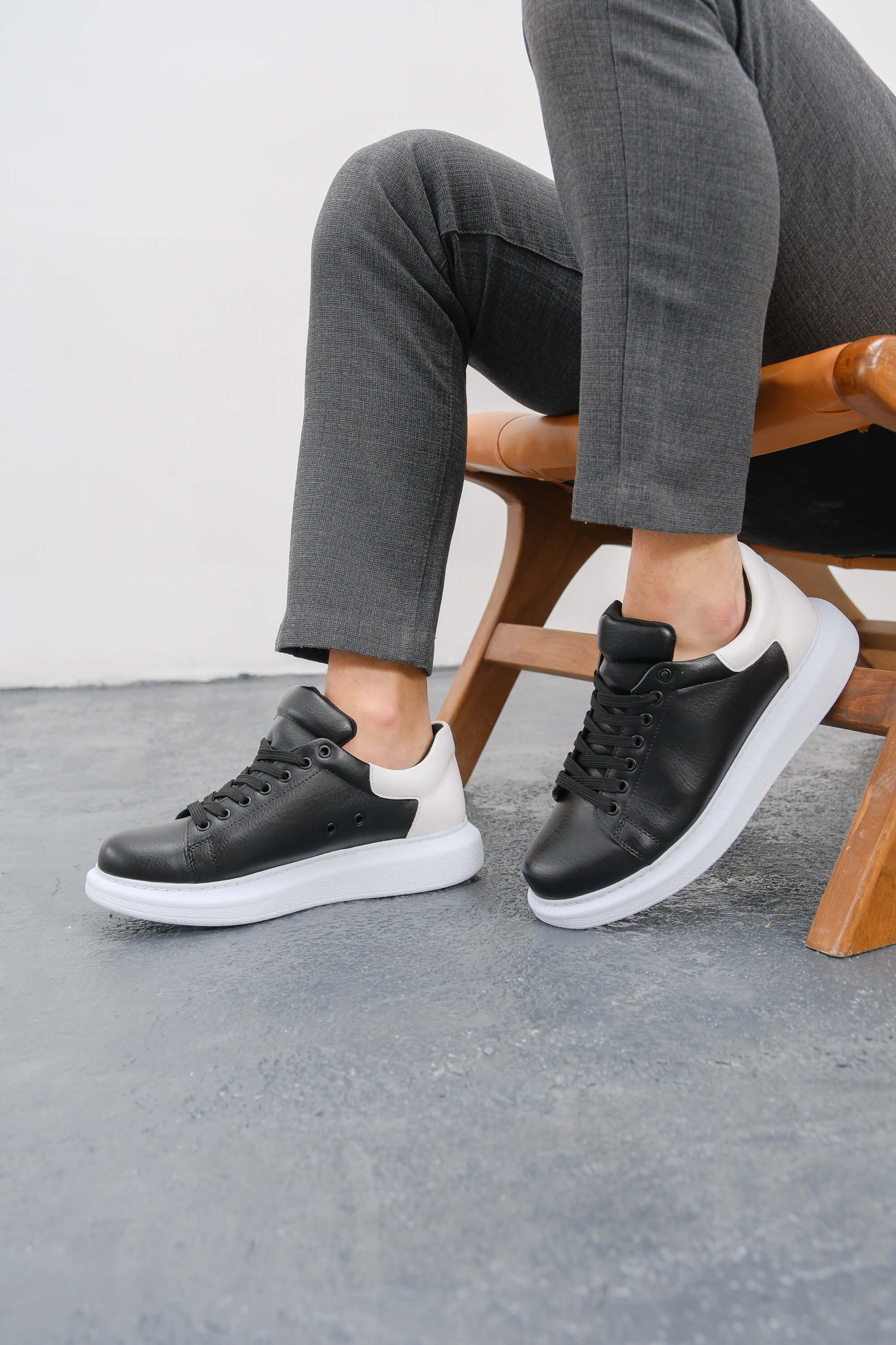 Marsetti Herren Schwarz Weiß Casual Dicke Sohle Orthopädische Schuhe