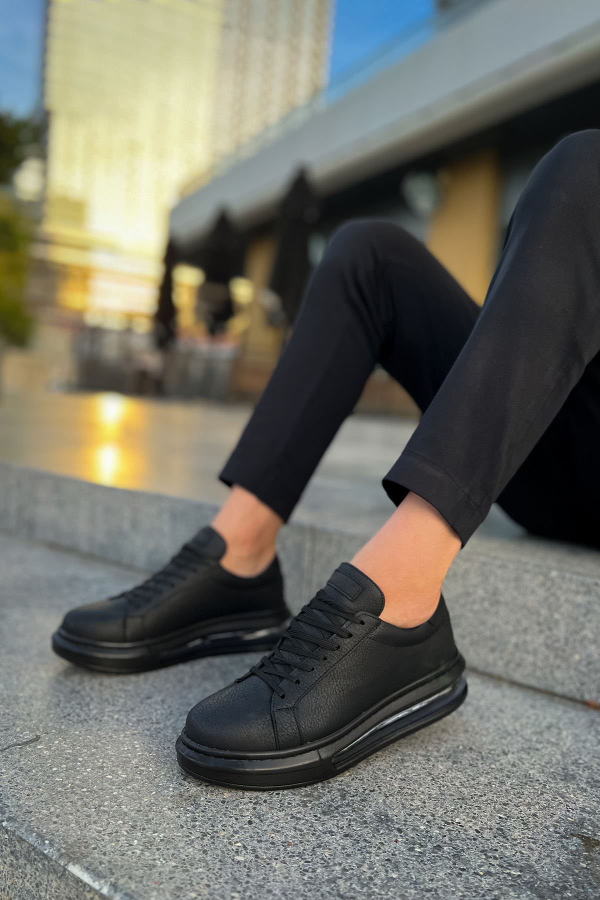 Marsetti Herren Schwarz Casual Dicksohle Orthopädische Schnür Schuhe