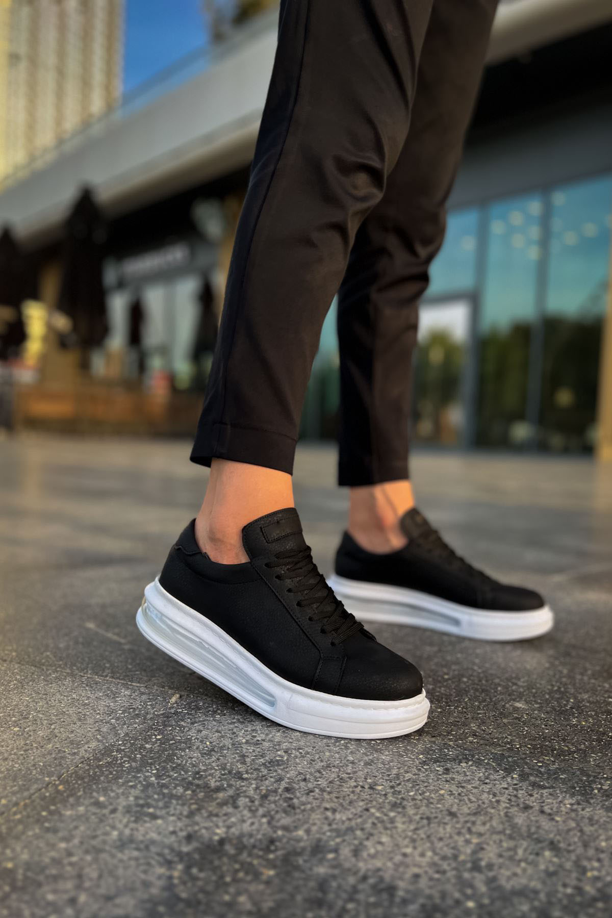 Marsetti Herren Schwarze Freizeitschuhe mit Dicker Sohle und Schnürung