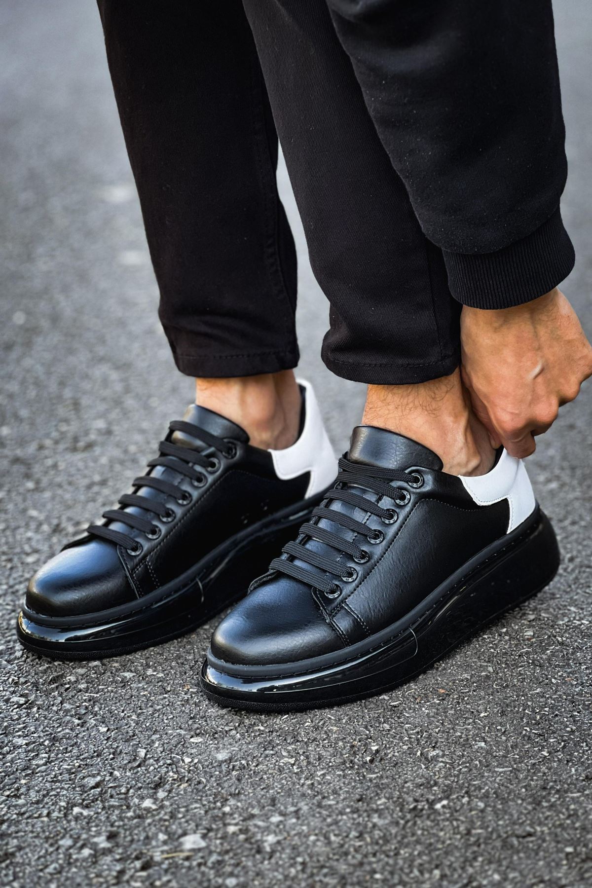 Marsetti Herren Schwarz Weiß Freizeitschuhe mit Dicker Sohle Orthopädisch