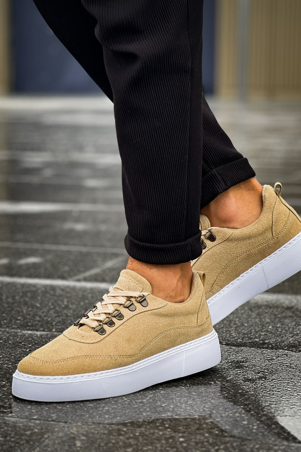 Marsetti Herren Beige Nubuk Casual Dicke Sohle Orthopädische Schnürschuhe
