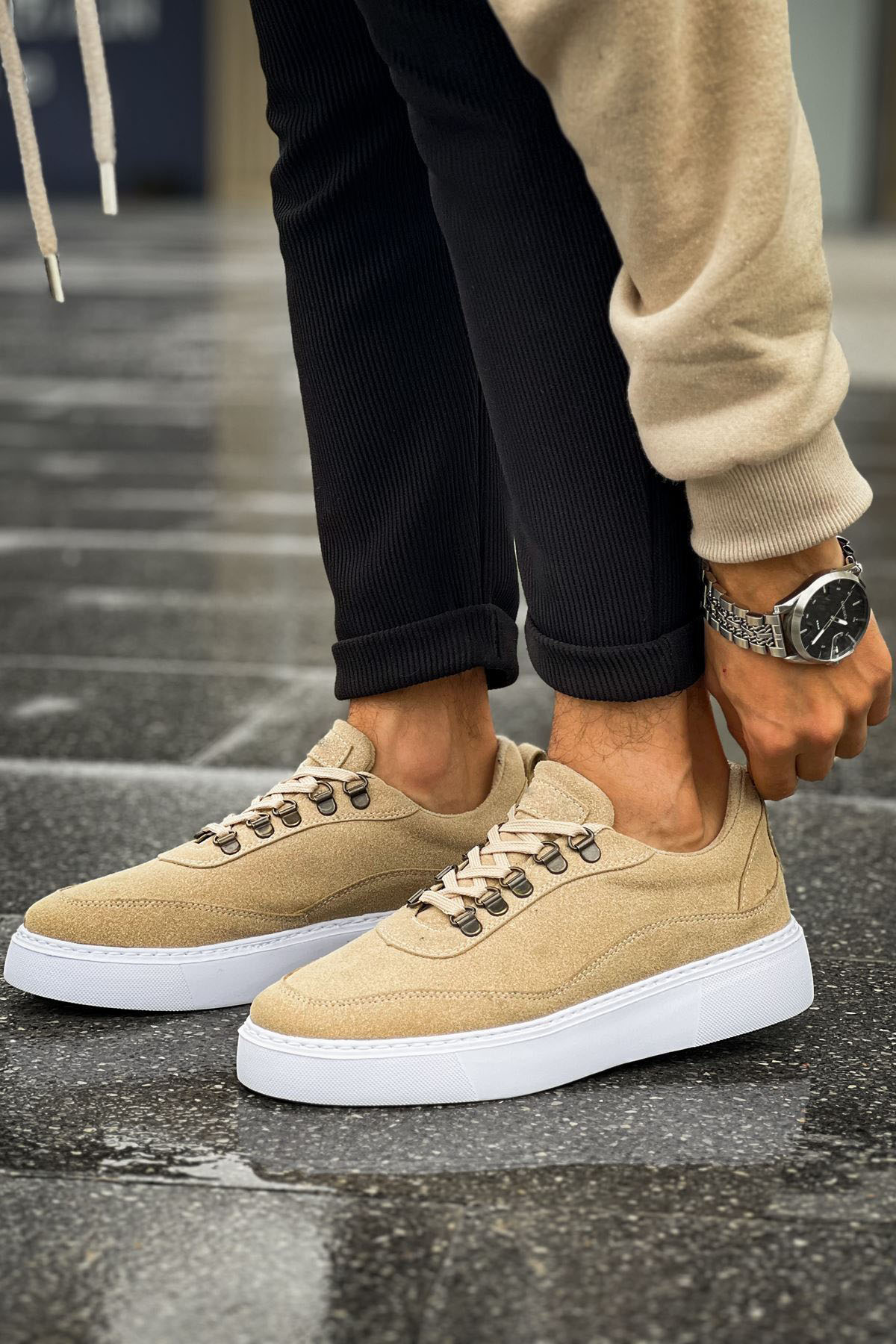 Marsetti Herren Beige Nubuk Casual Dicke Sohle Orthopädische Schnürschuhe