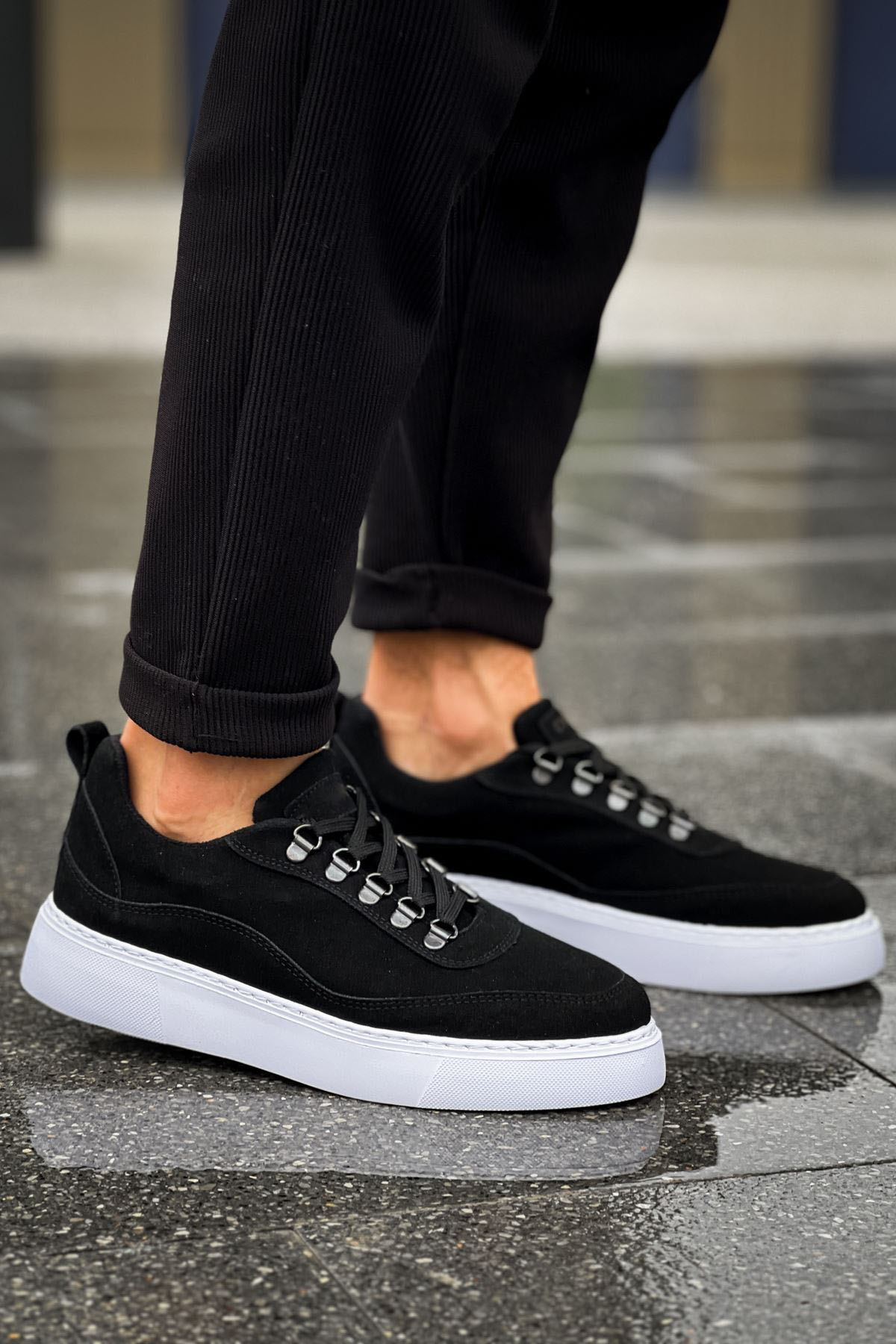 Marsetti Herren Schwarz Nubuk Casual Dicksohle Schnür Schuhe
