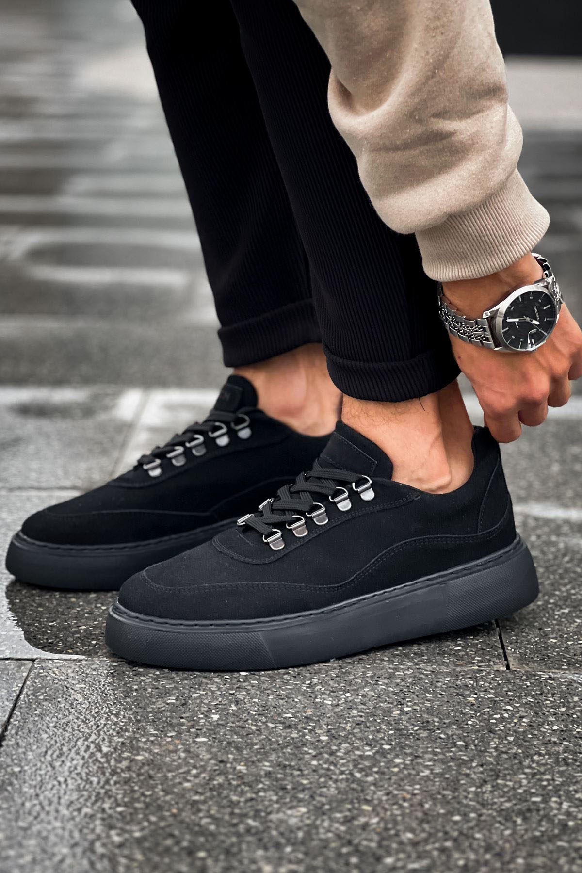 Marsetti Herren Schwarz Nubuk Freizeit Dicke Sohle Orthopädisch Schnürschuhe