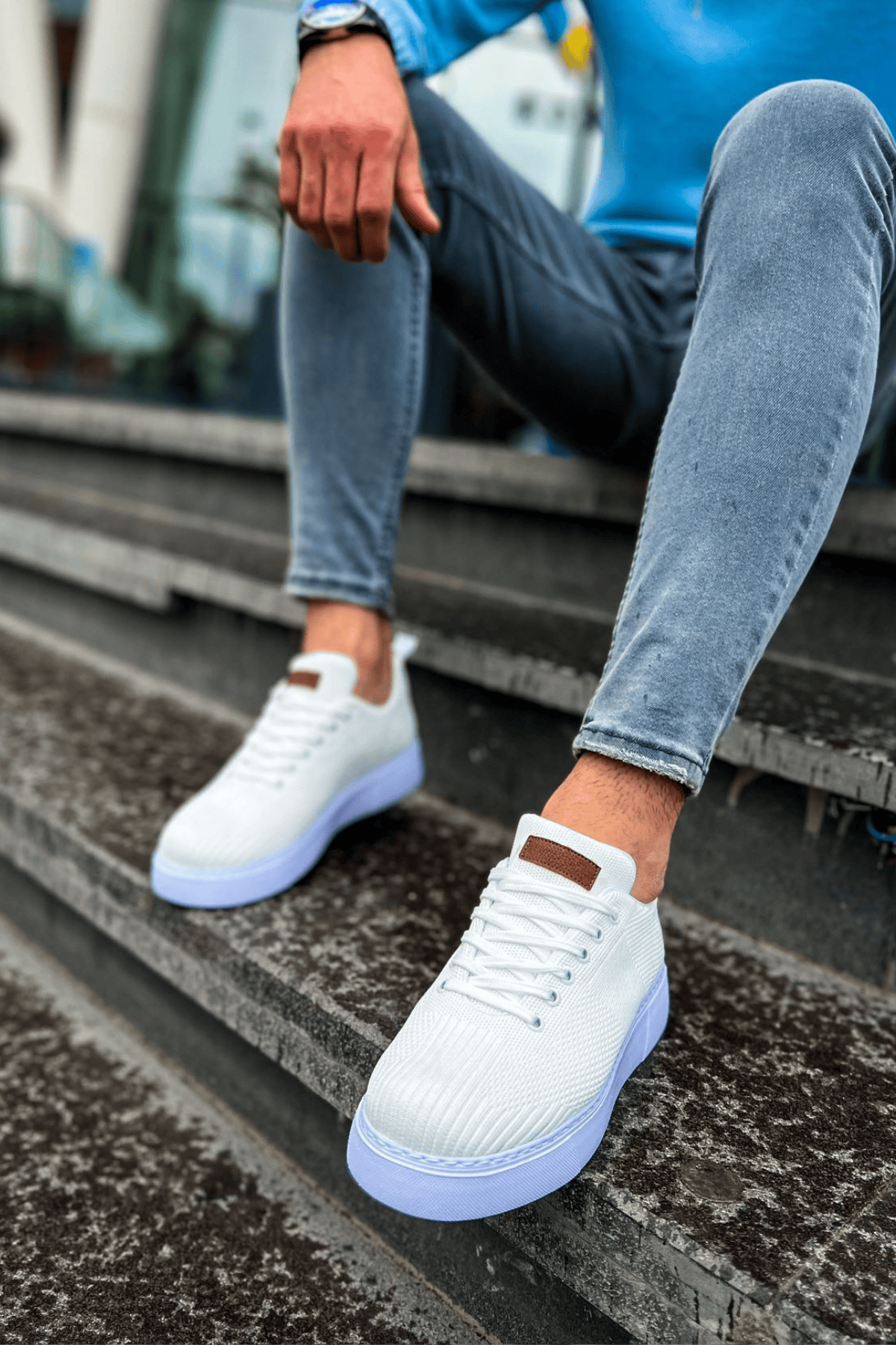 Marsetti Herren Weiß Textil Casual Dicke Sohle Schnür Orthopädisch Schuhe