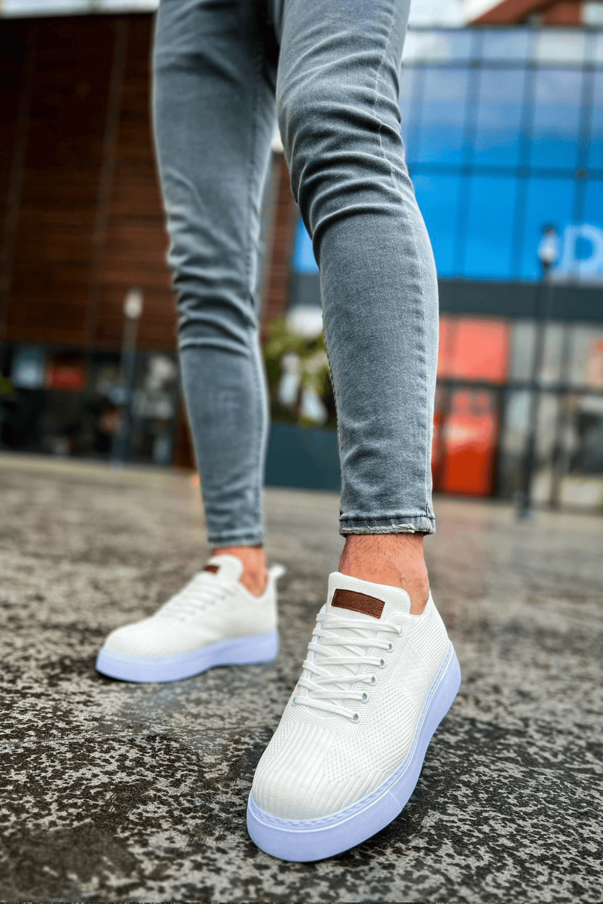 Marsetti Herren Weiß Textil Casual Dicke Sohle Schnür Orthopädisch Schuhe