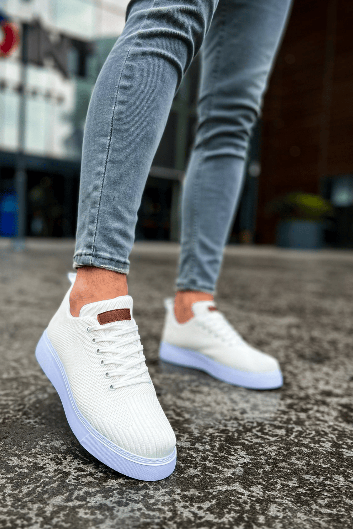 Marsetti Herren Weiß Textil Casual Dicke Sohle Schnür Orthopädisch Schuhe